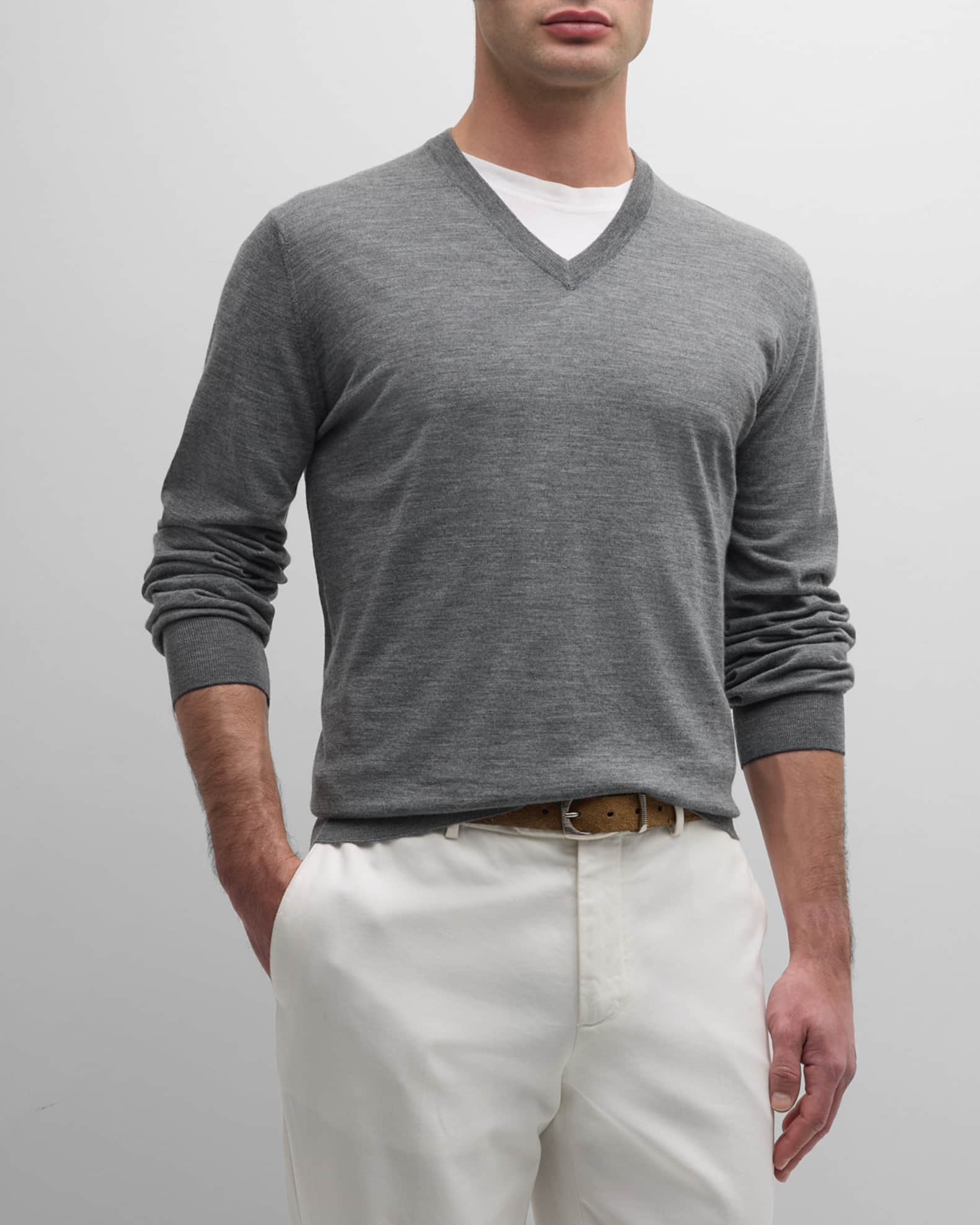 美品 Brunello Cucinelli グレー Vネック トップス L