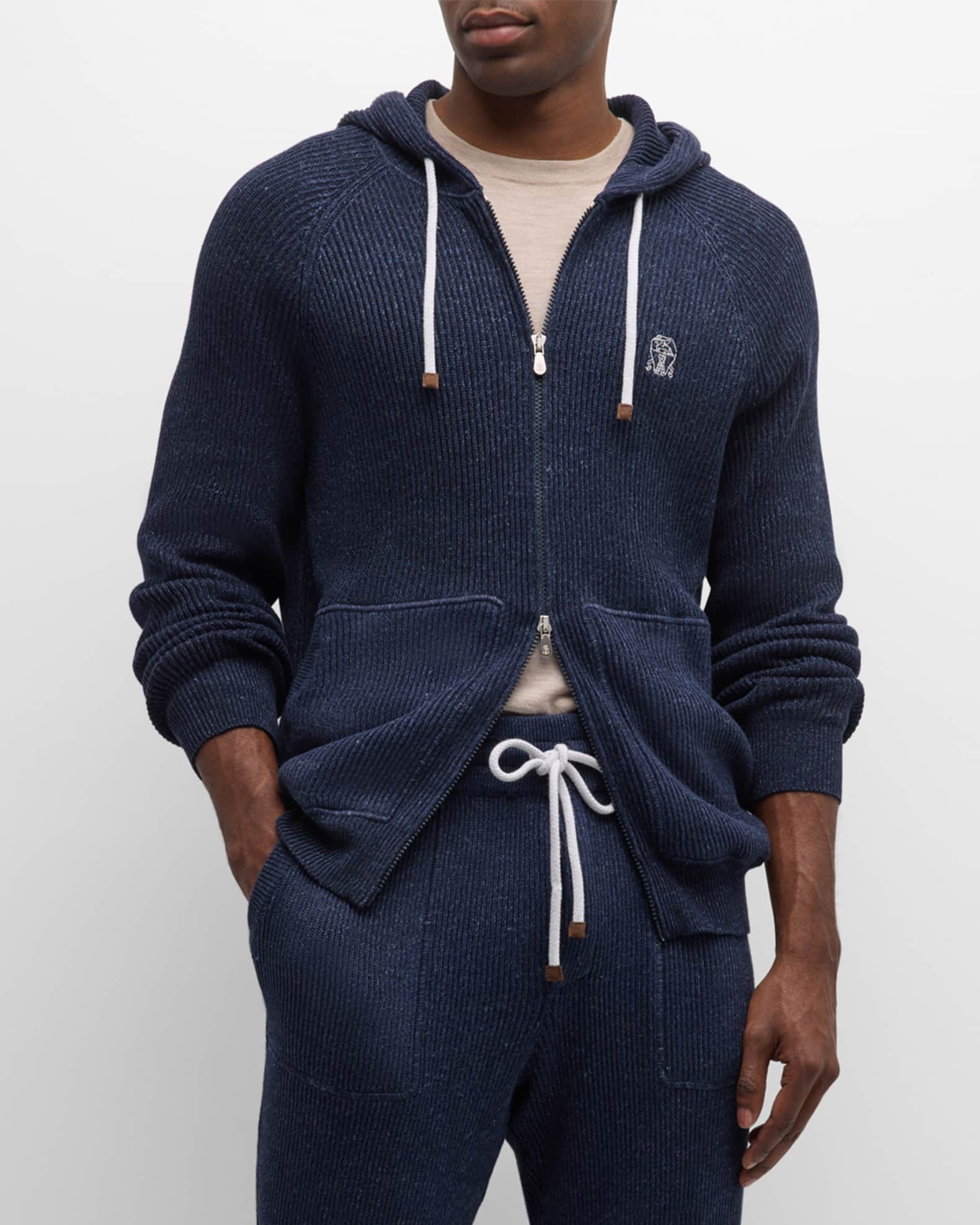 Ribbed-knit cotton hoodie