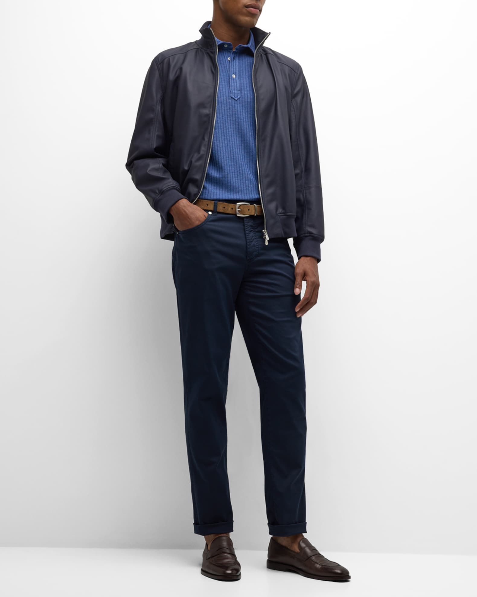 Men s Leather Full Zip Bomber Jacket