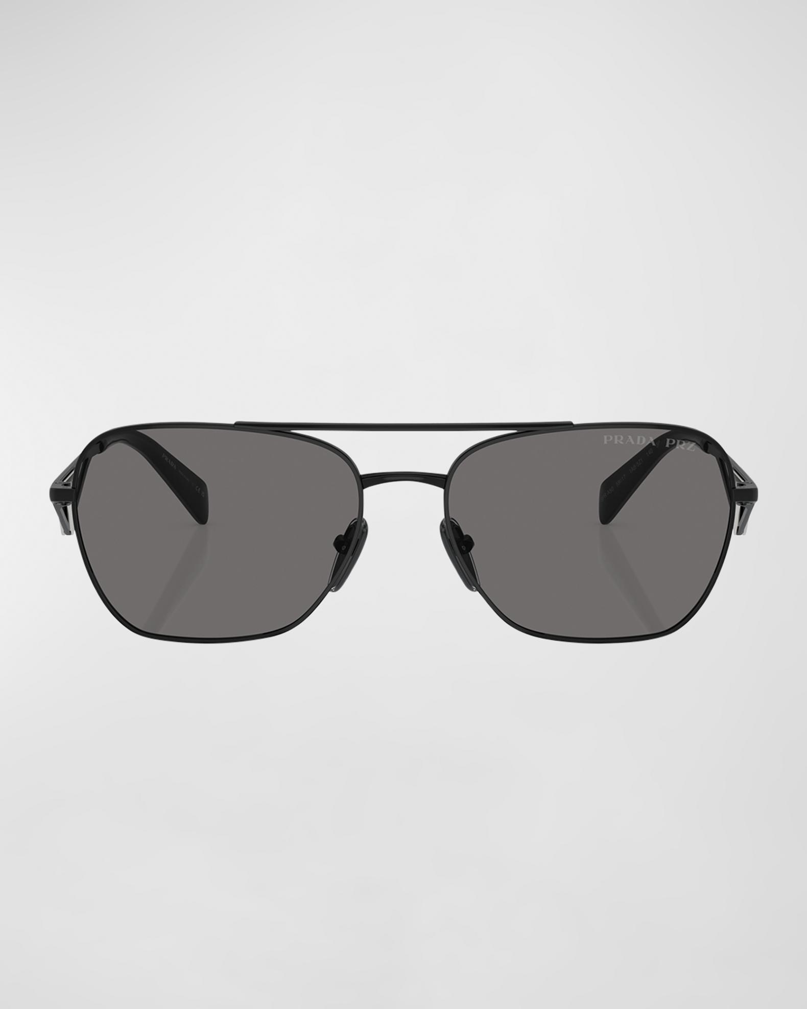 Prada Logo Black Steel Aviator Sunglasses | Neiman Marcus