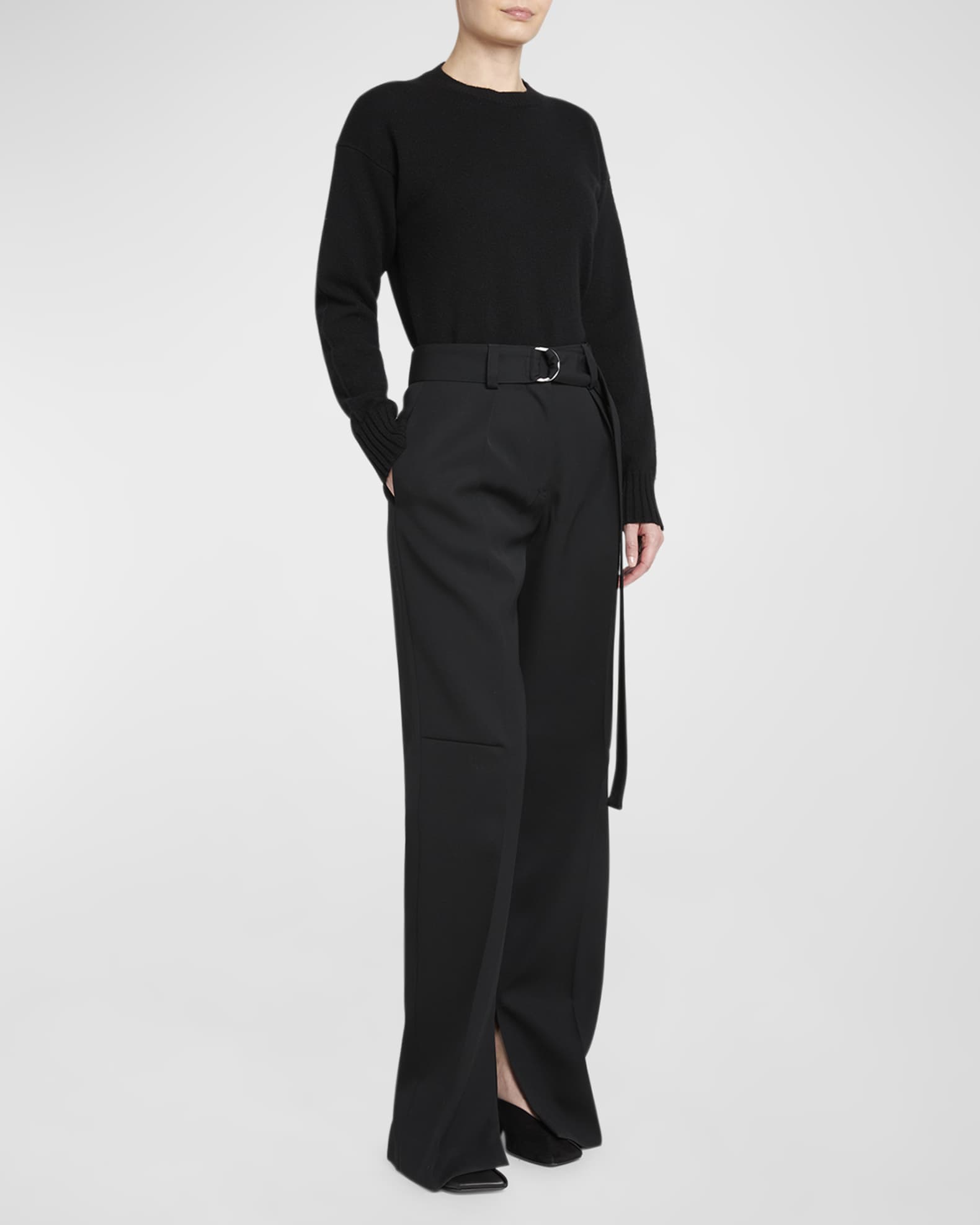 40 Pleated Belted Straight-Leg Split-Hem Trousers