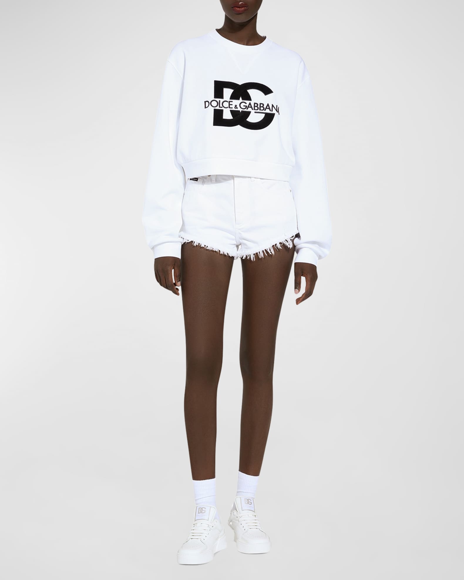 Dolce&Gabbana DG Logo Rolled-Neck Crop Sweatshirt | Neiman Marcus