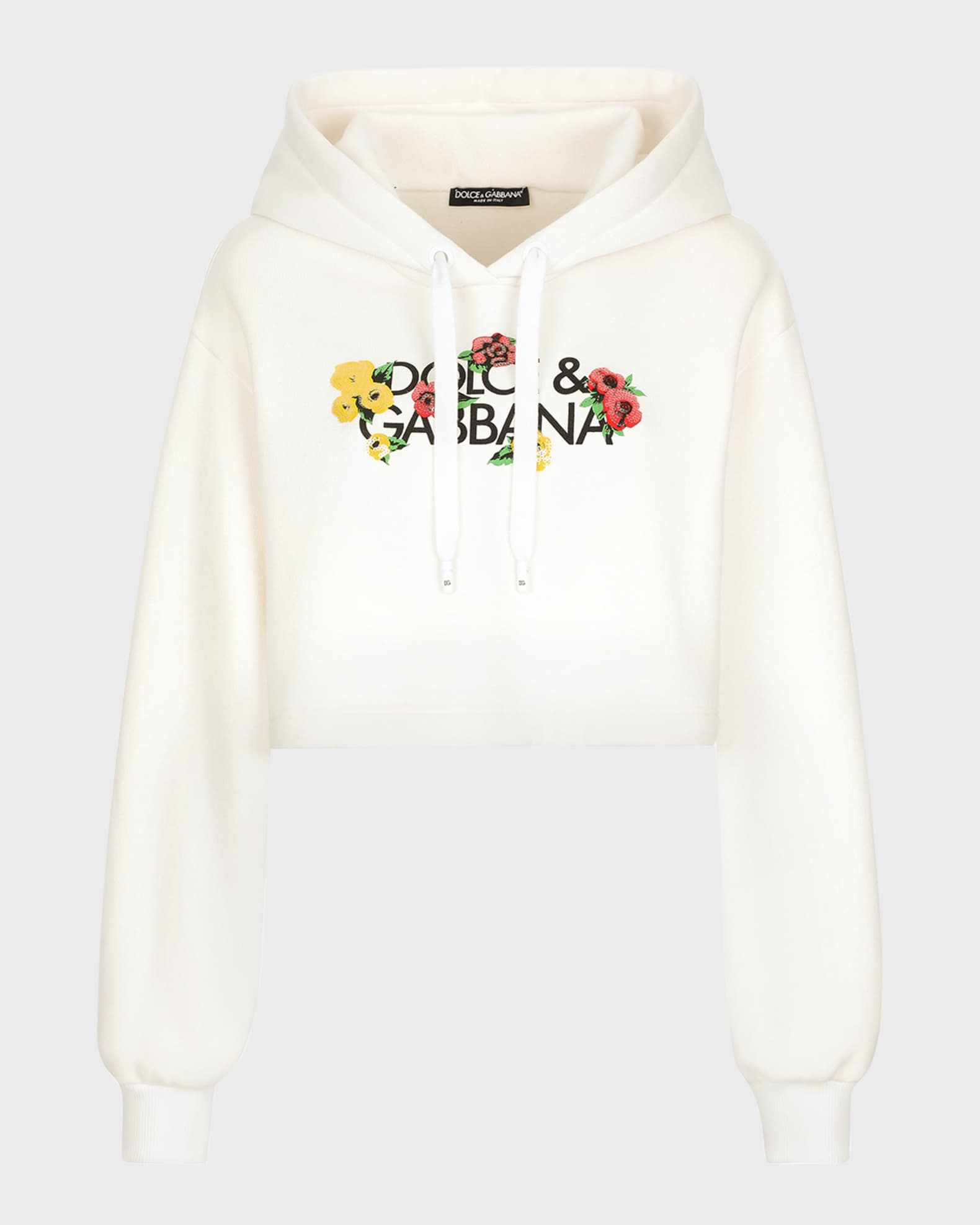 Dolce&Gabbana Floral Logo-Print Cropped Cotton Hoodie