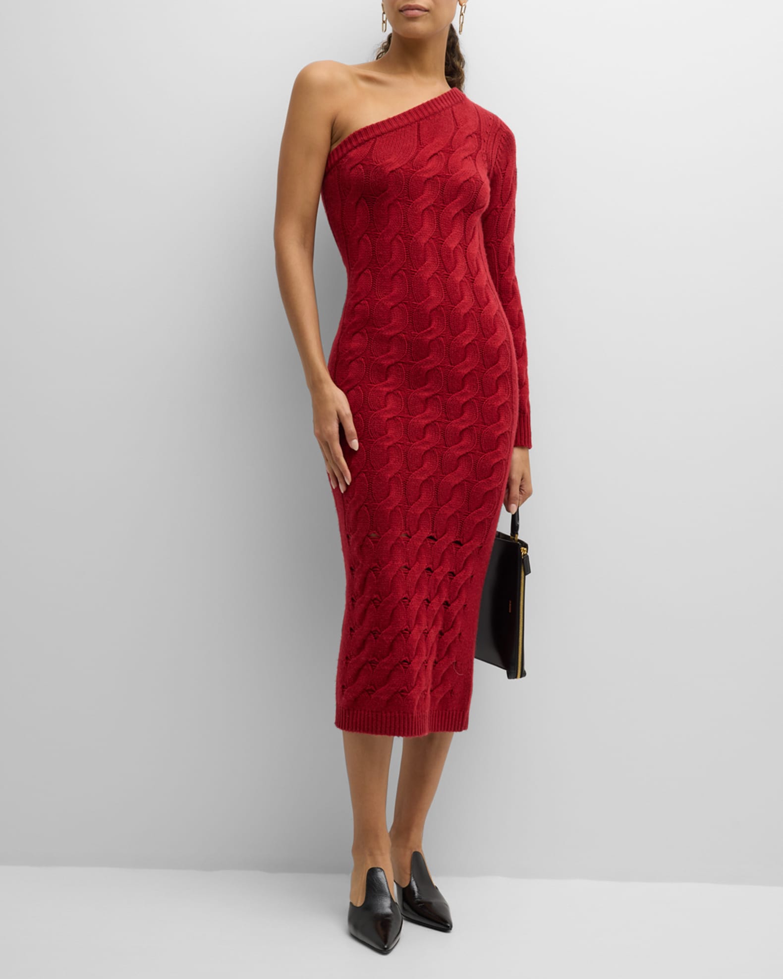 Naadam OneShoulder CableKnit Midi Sweater Dress Neiman Marcus