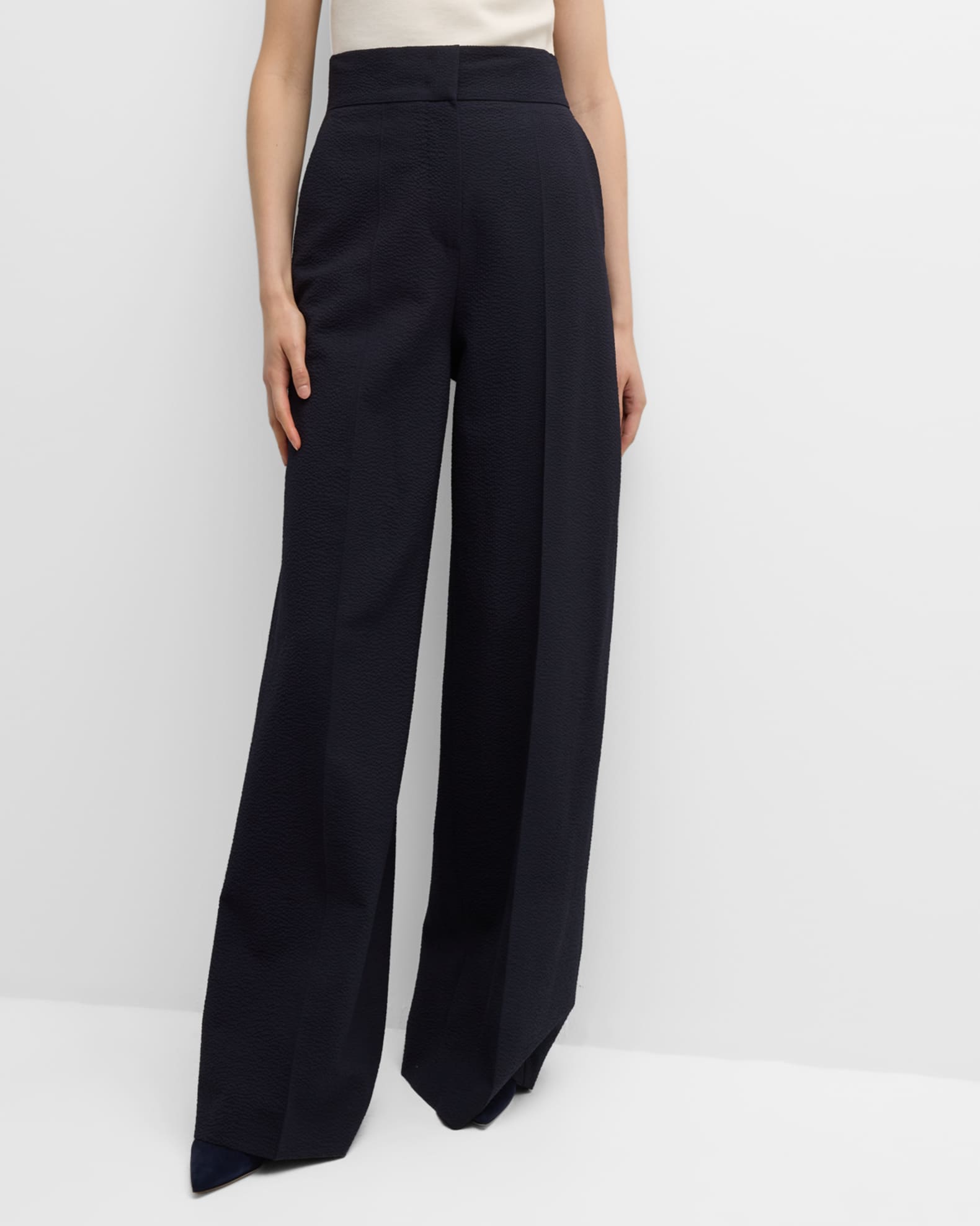 Cervo Seersucker Wool Wide Pants