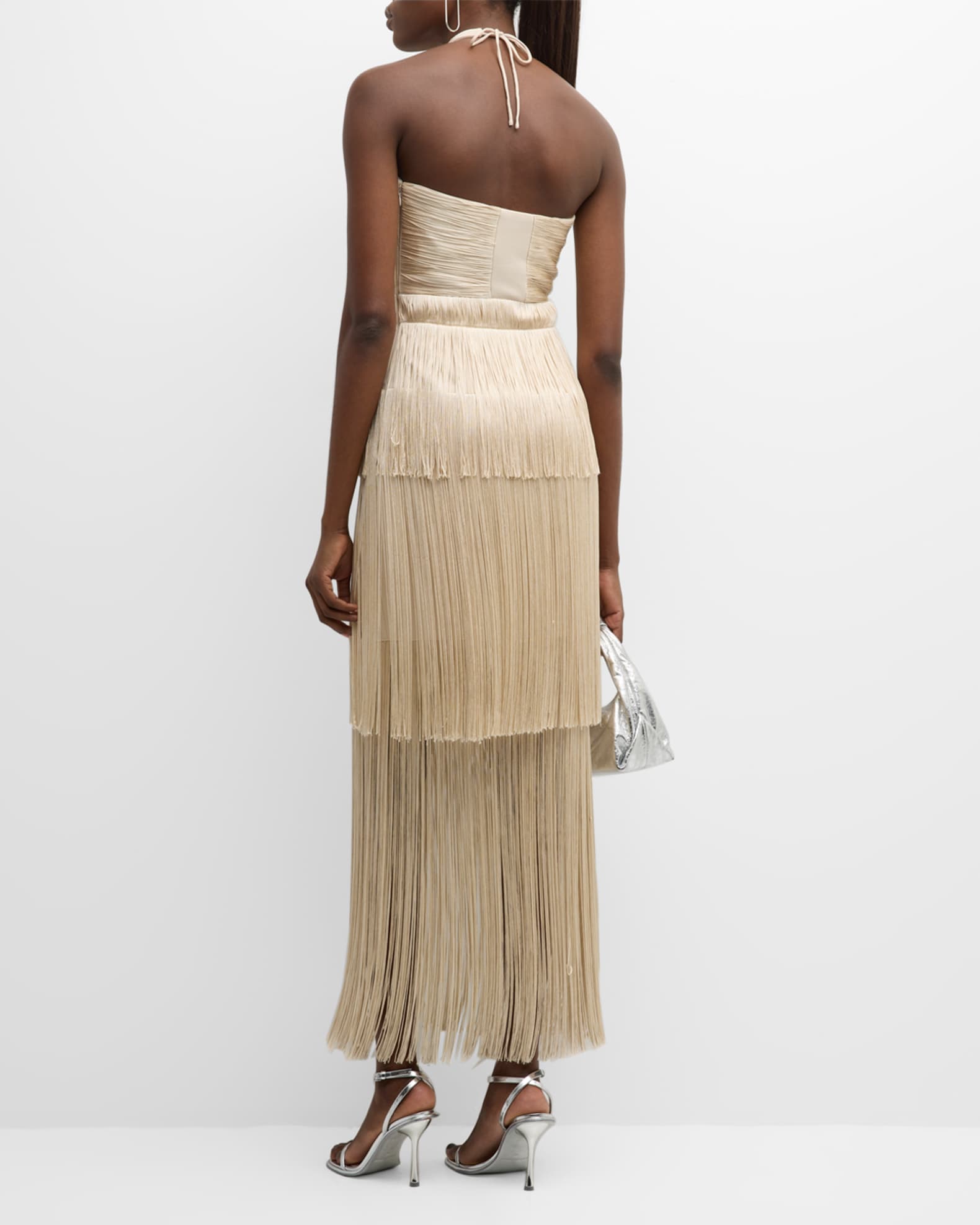 SIMKHAI Baldwin Tiered Fringe Halter Maxi Dress | Neiman Marcus