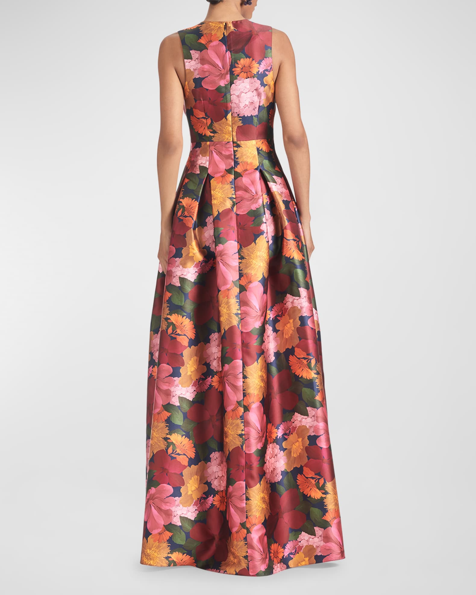 Sachin & Babi Brooke Pleated Floral-Print Mikado Gown | Neiman Marcus
