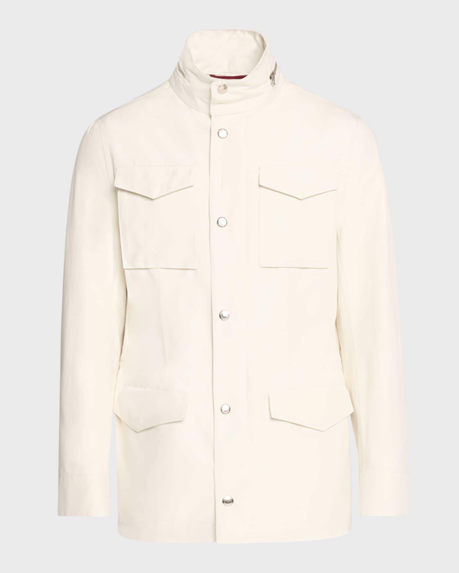 Brunello Cucinelli Men's Linen-Silk Concealed Zip Safari Jacket