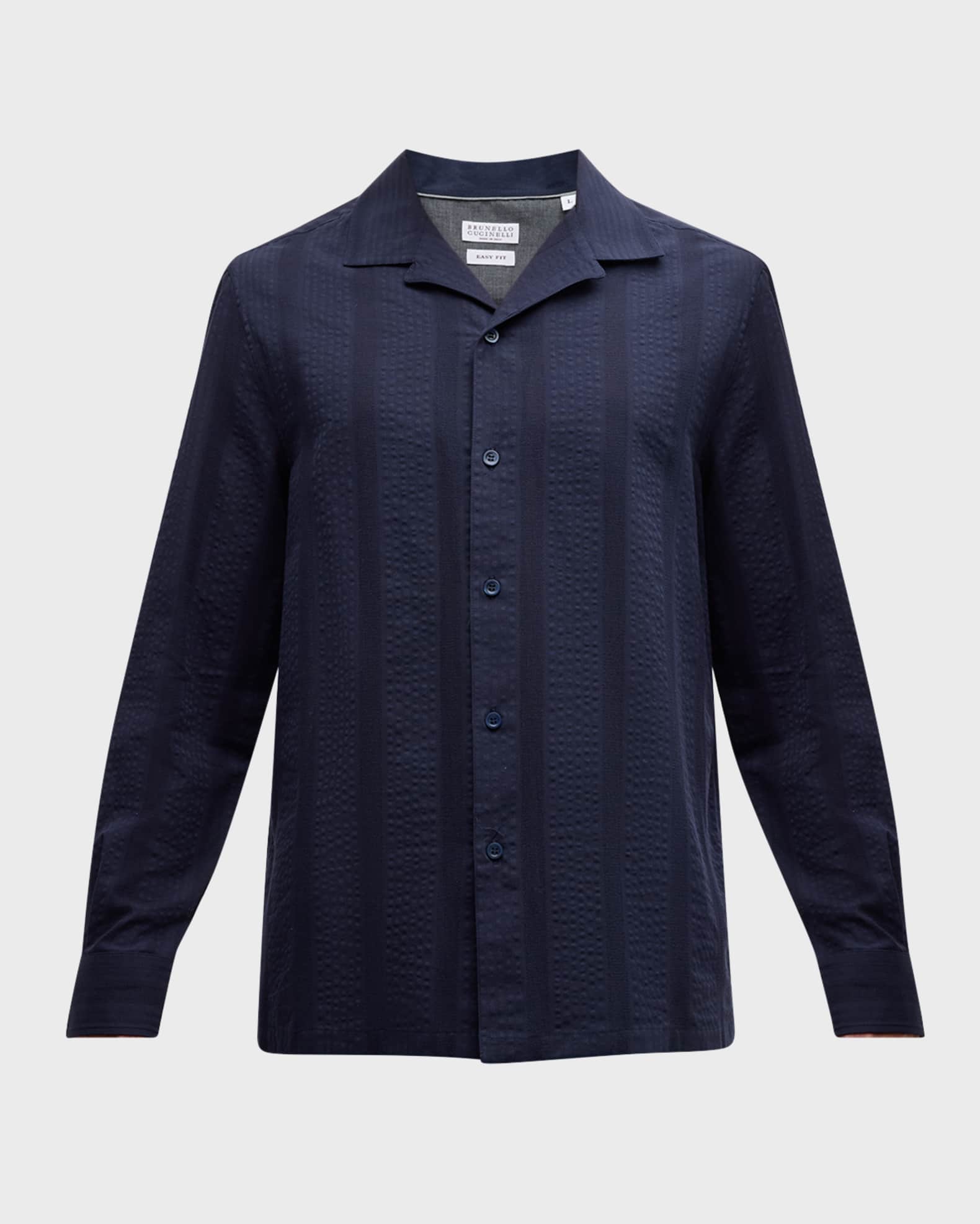 Brunello Cucinelli Kids camp-collar striped linen shirt - Grey