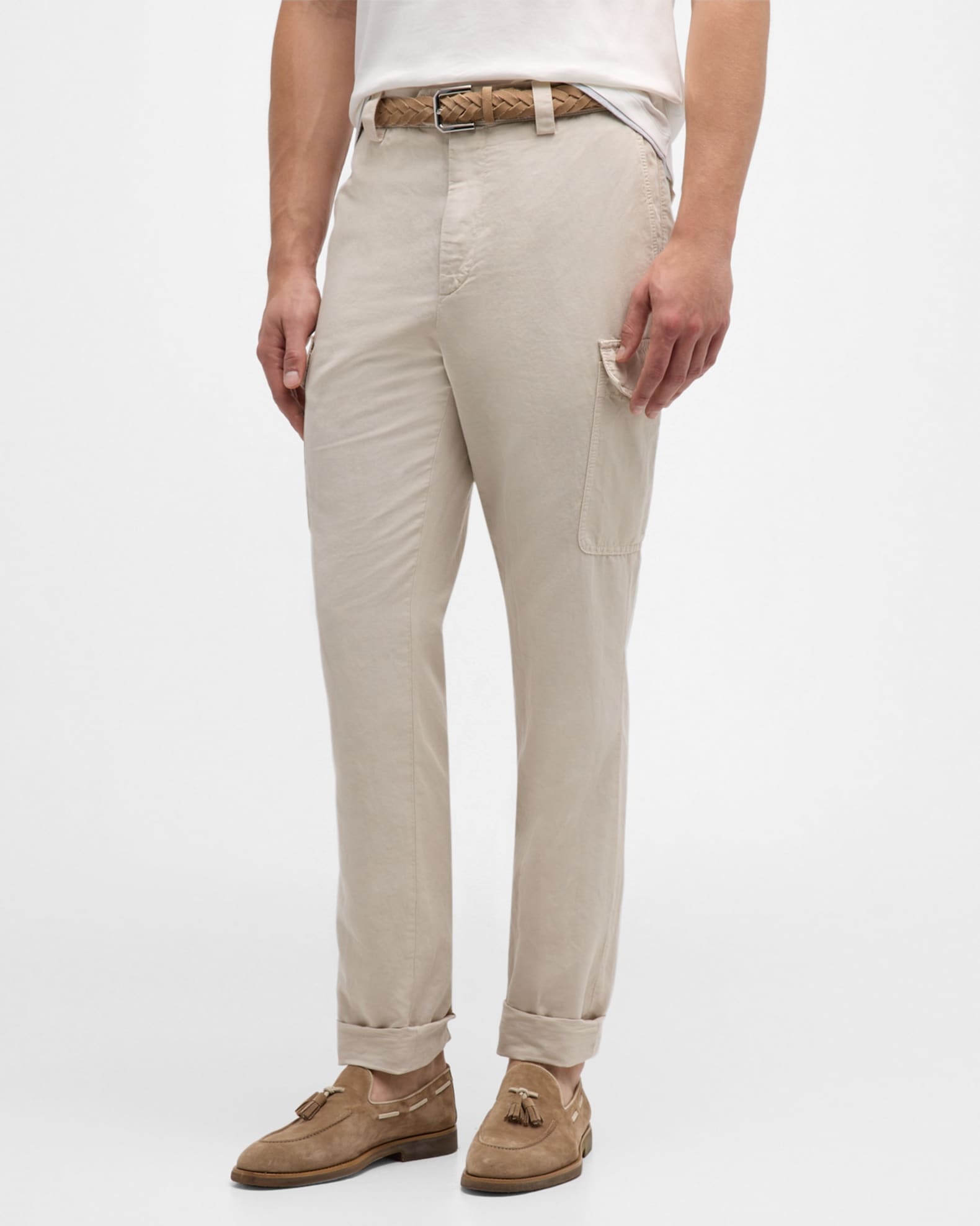 Brunello Cucinelli Men's Dyed Cotton-Linen Cargo Pants | Neiman Marcus