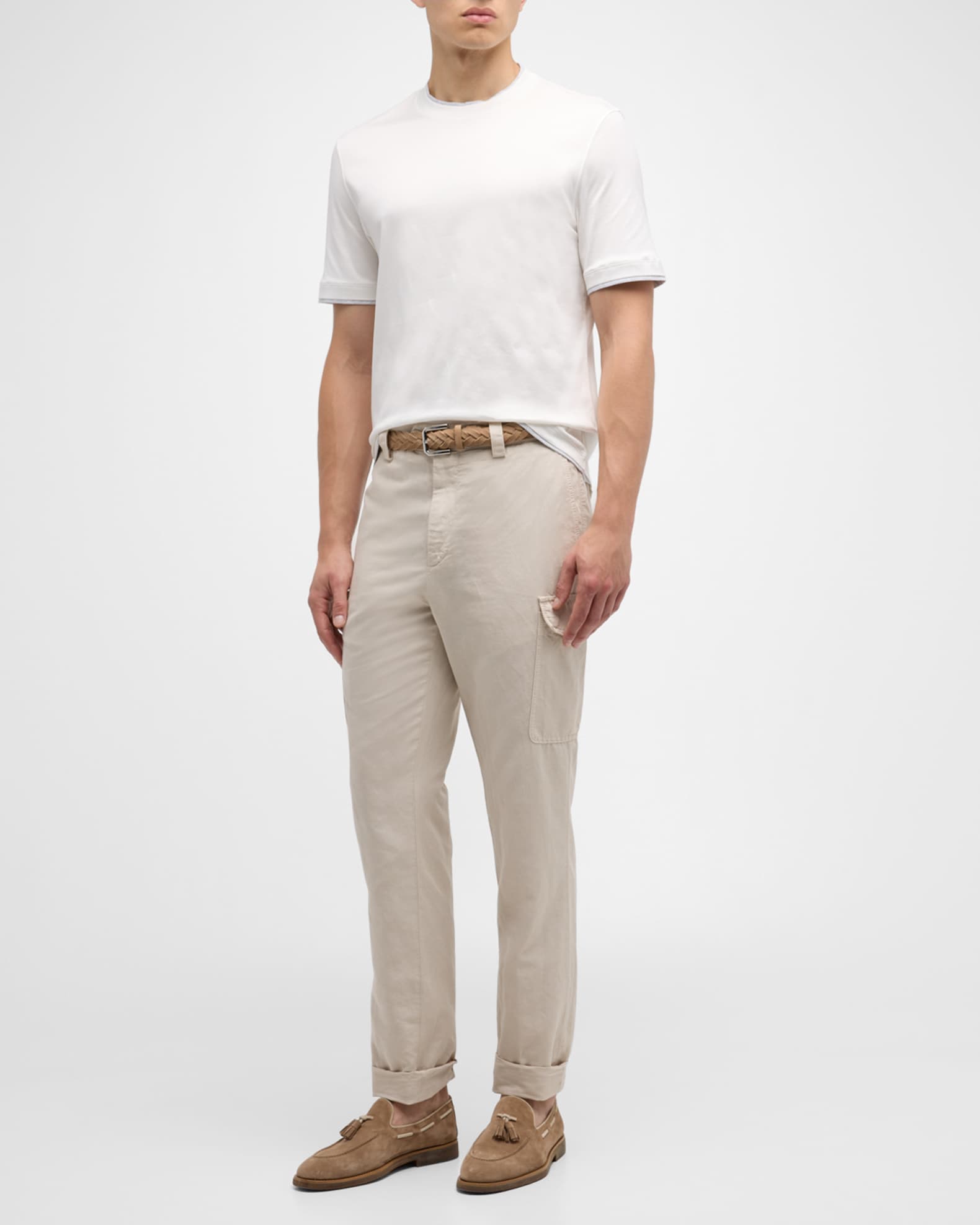Brunello Cucinelli Men's Dyed Cotton-Linen Cargo Pants | Neiman Marcus