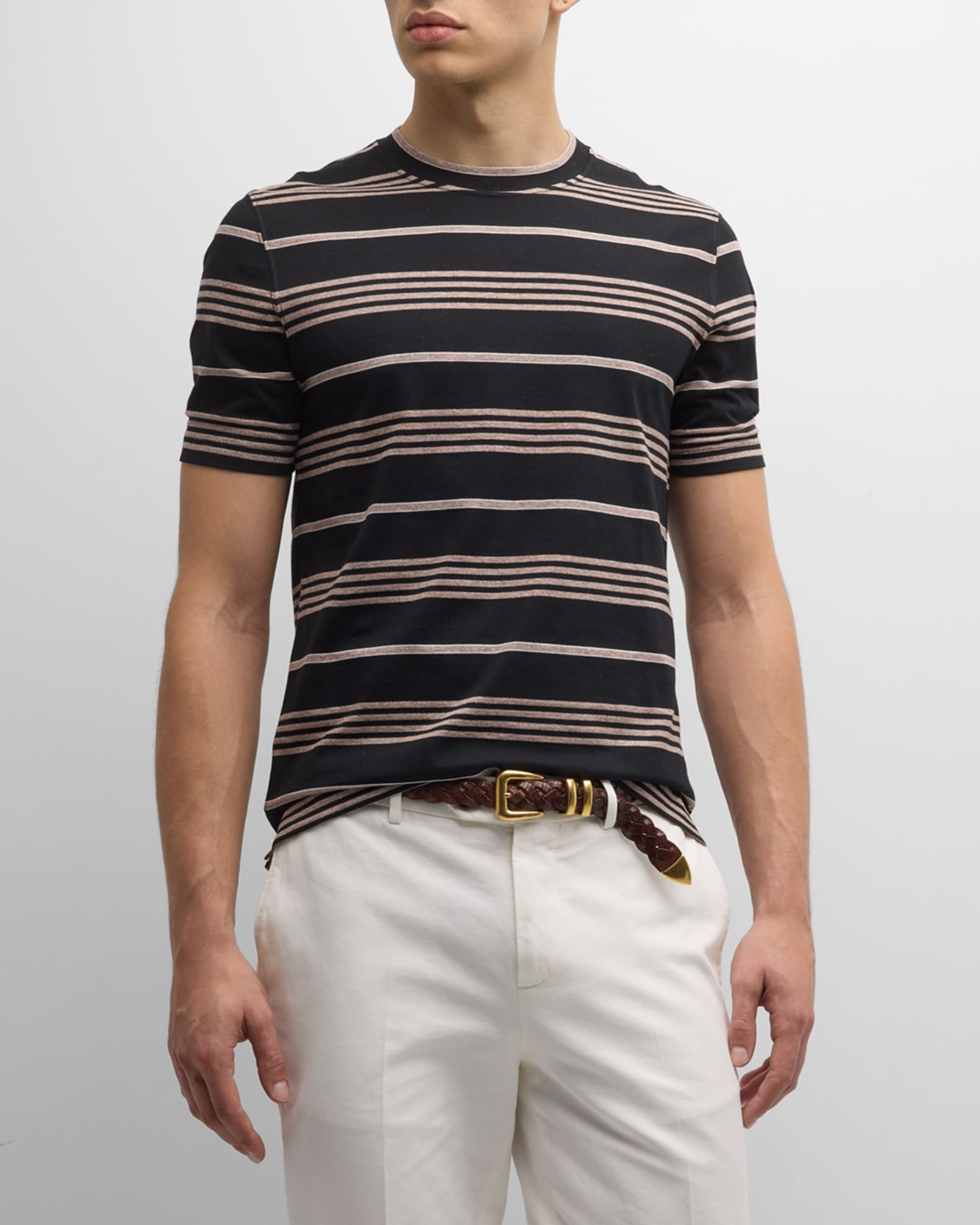 Brunello Cucinelli Men's Cotton Stripe Crewneck T-Shirt