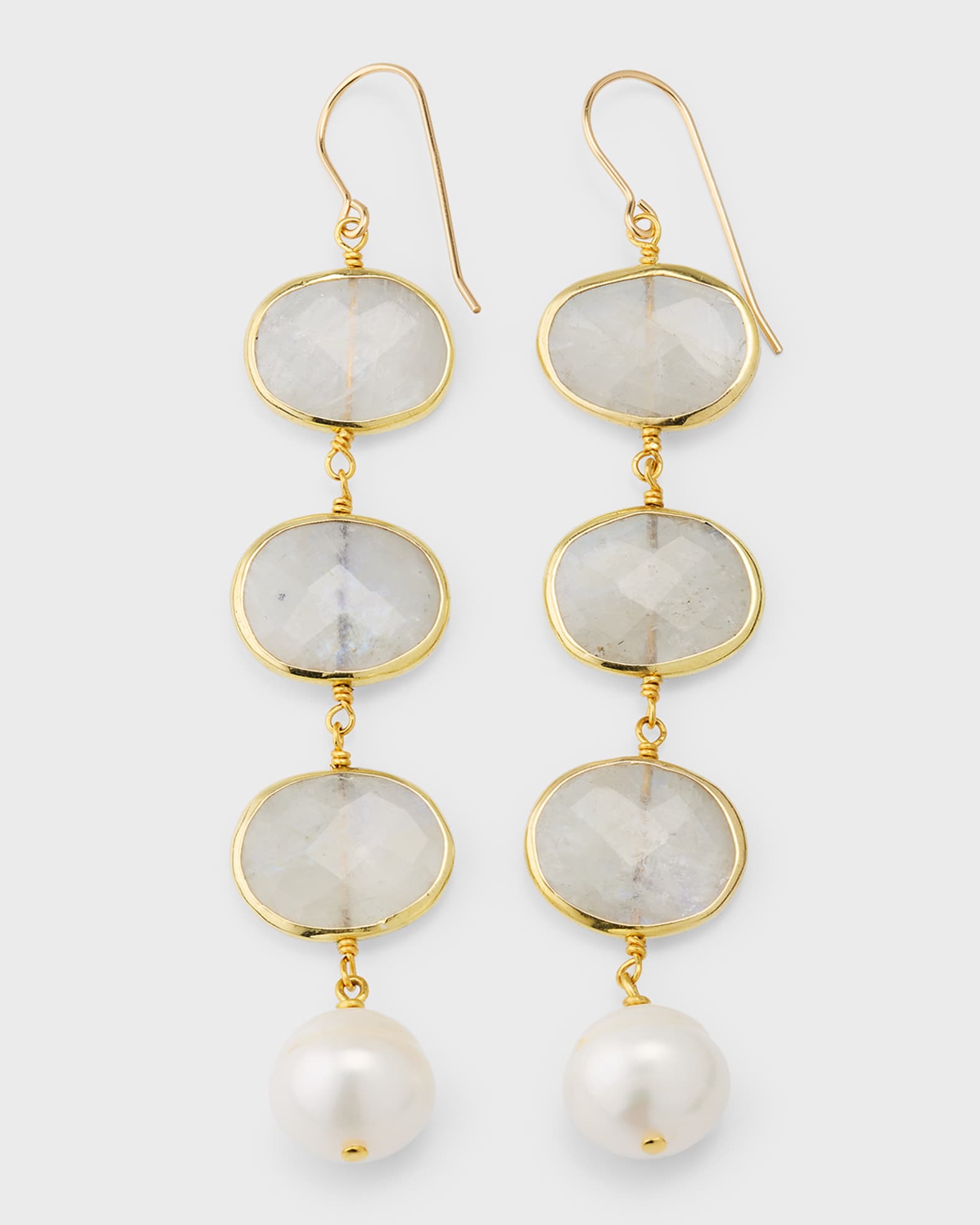 NEST Jewelry Moonstone and Pearl Linear Drop Earrings Neiman Marcus