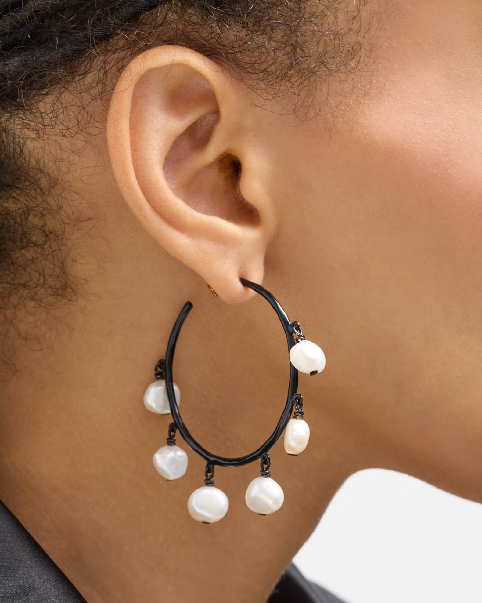 Skinny Hoop Earrings with Baroque Pearls 1