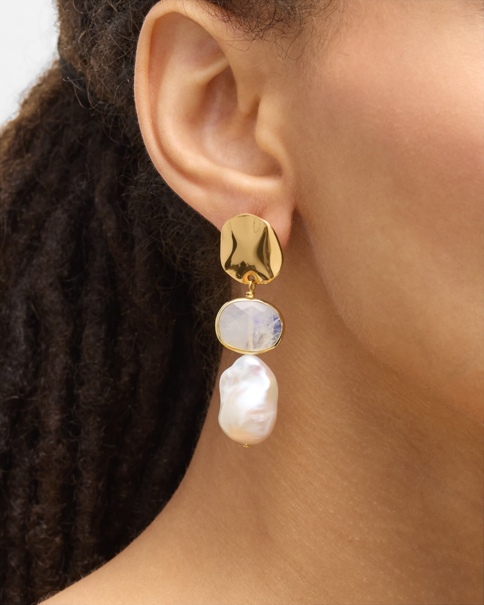 Moonstone and Baroque Pearl Drop Earrings 1