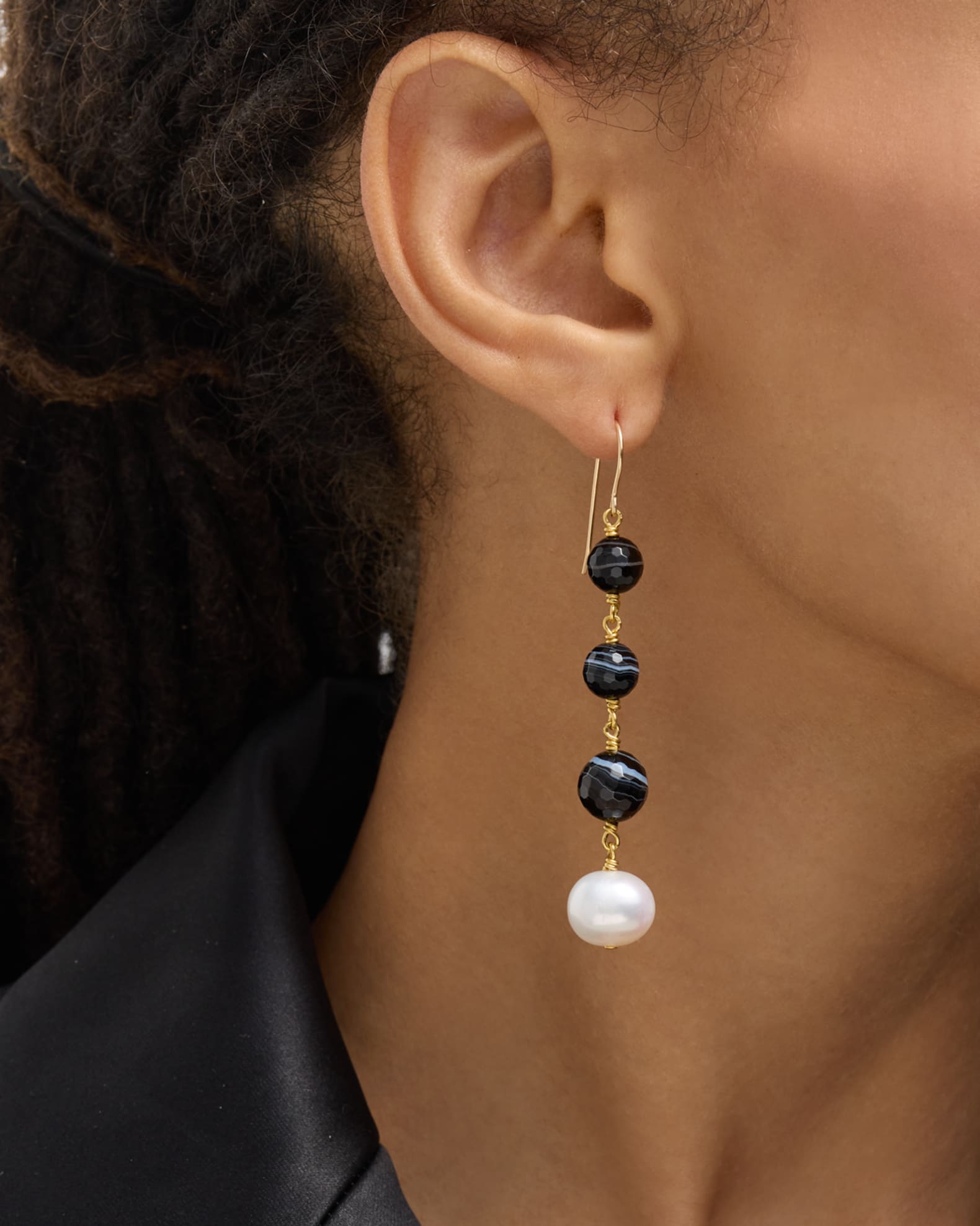 Black Agate and Pearl Drop Earrings 1