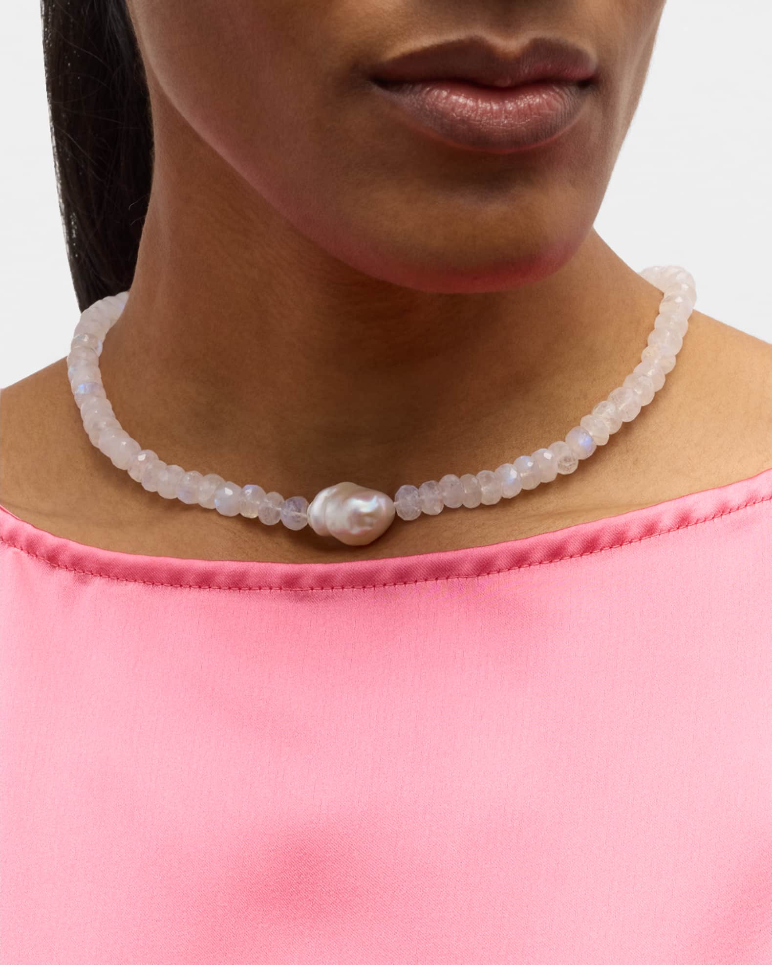 Moonstone Strand Necklace With Baroque Pearl 1