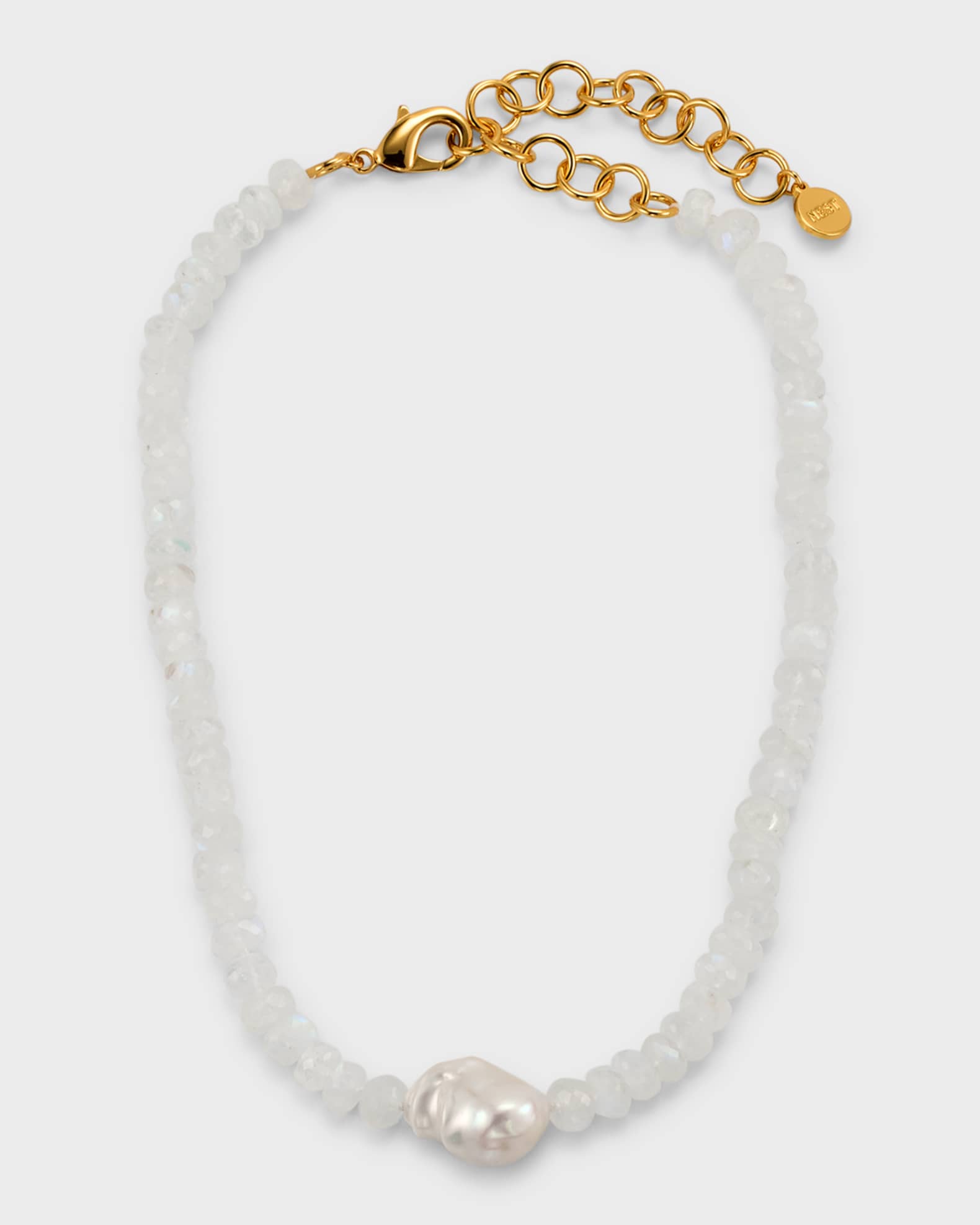 Moonstone Strand Necklace With Baroque Pearl 0