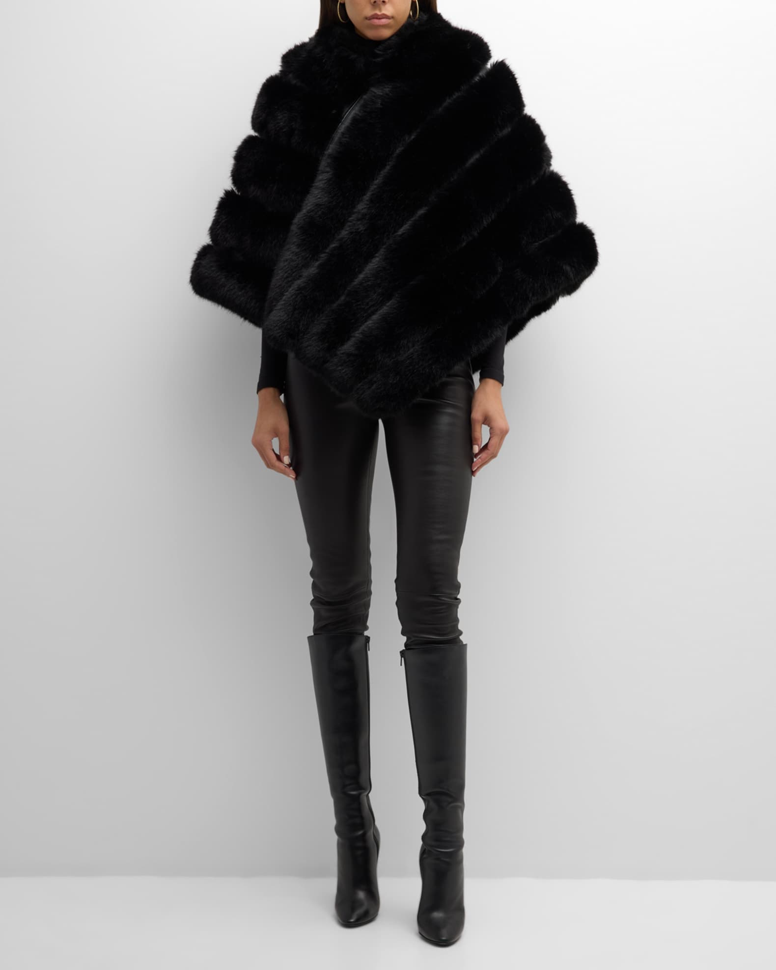 Asymmetric Striped Faux Fur Poncho  1