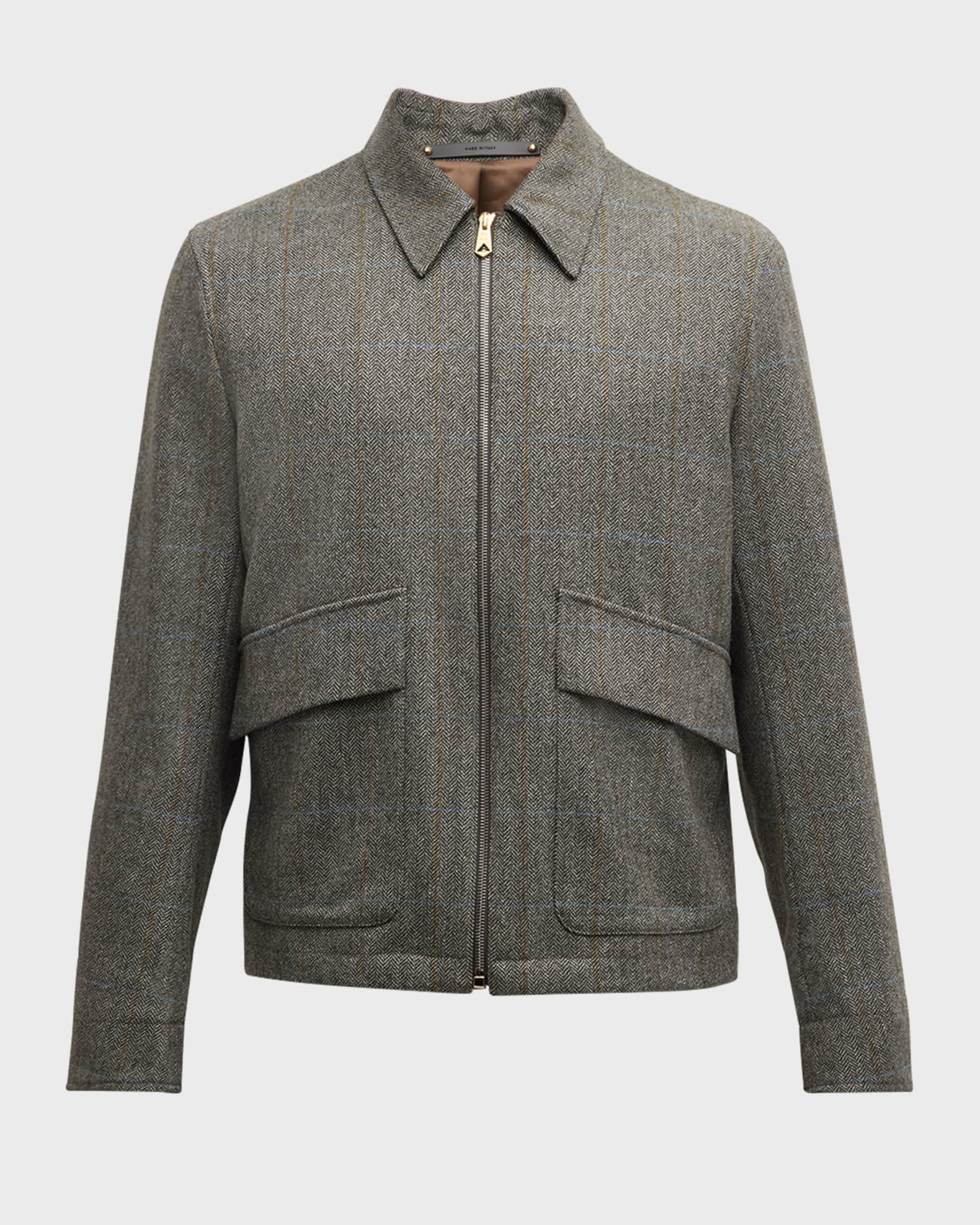 Men's Wool Plaid Blouson Jacket with Pockets 0