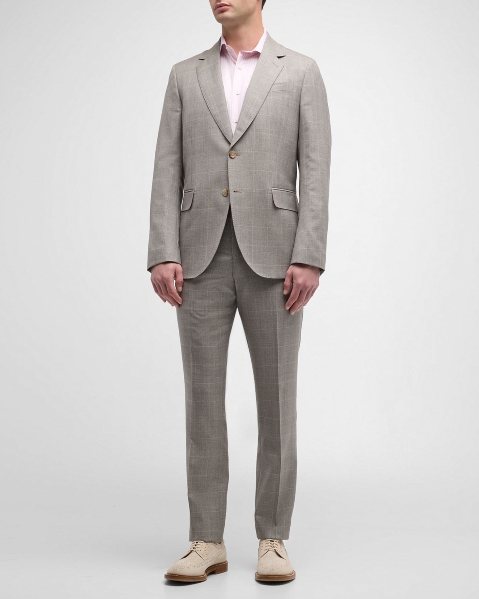 Men's Tailored Fit Wool Check Two-Button Suit