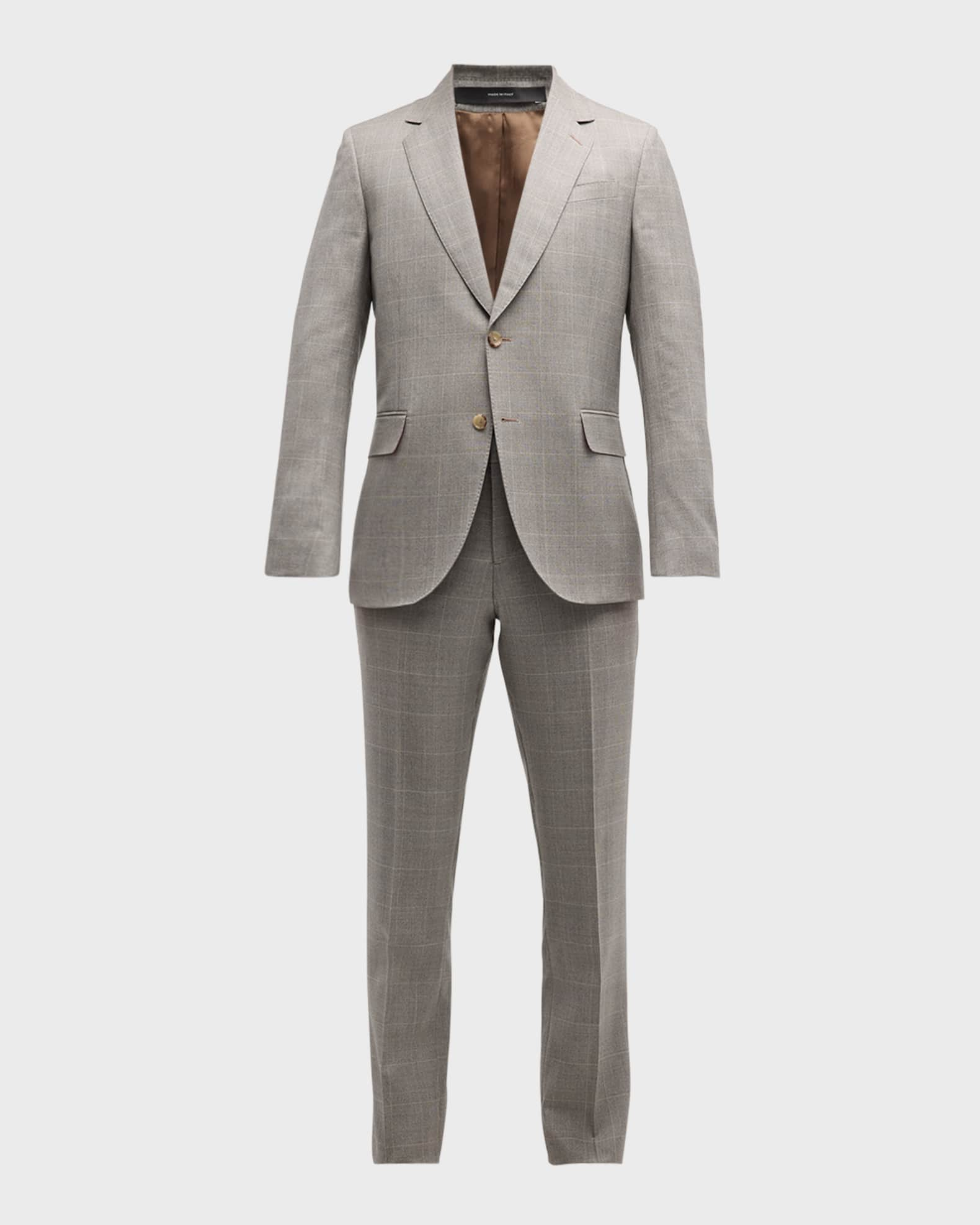 Men's Tailored Fit Wool Check Two-Button Suit