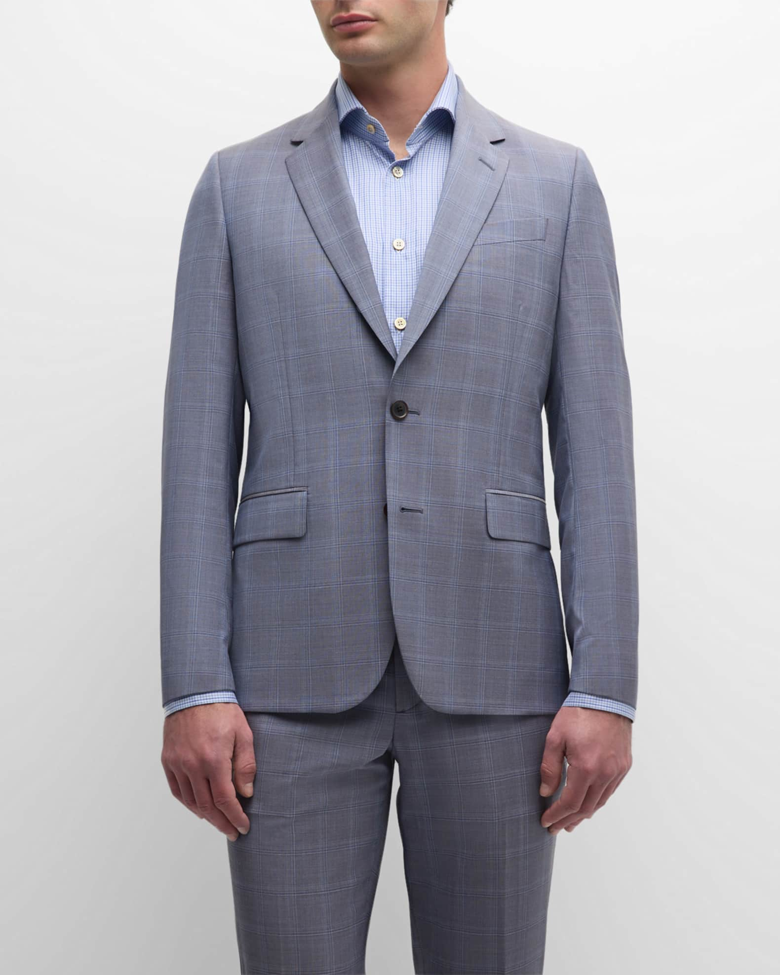 Men's Windowpane Check Two-Piece Suit