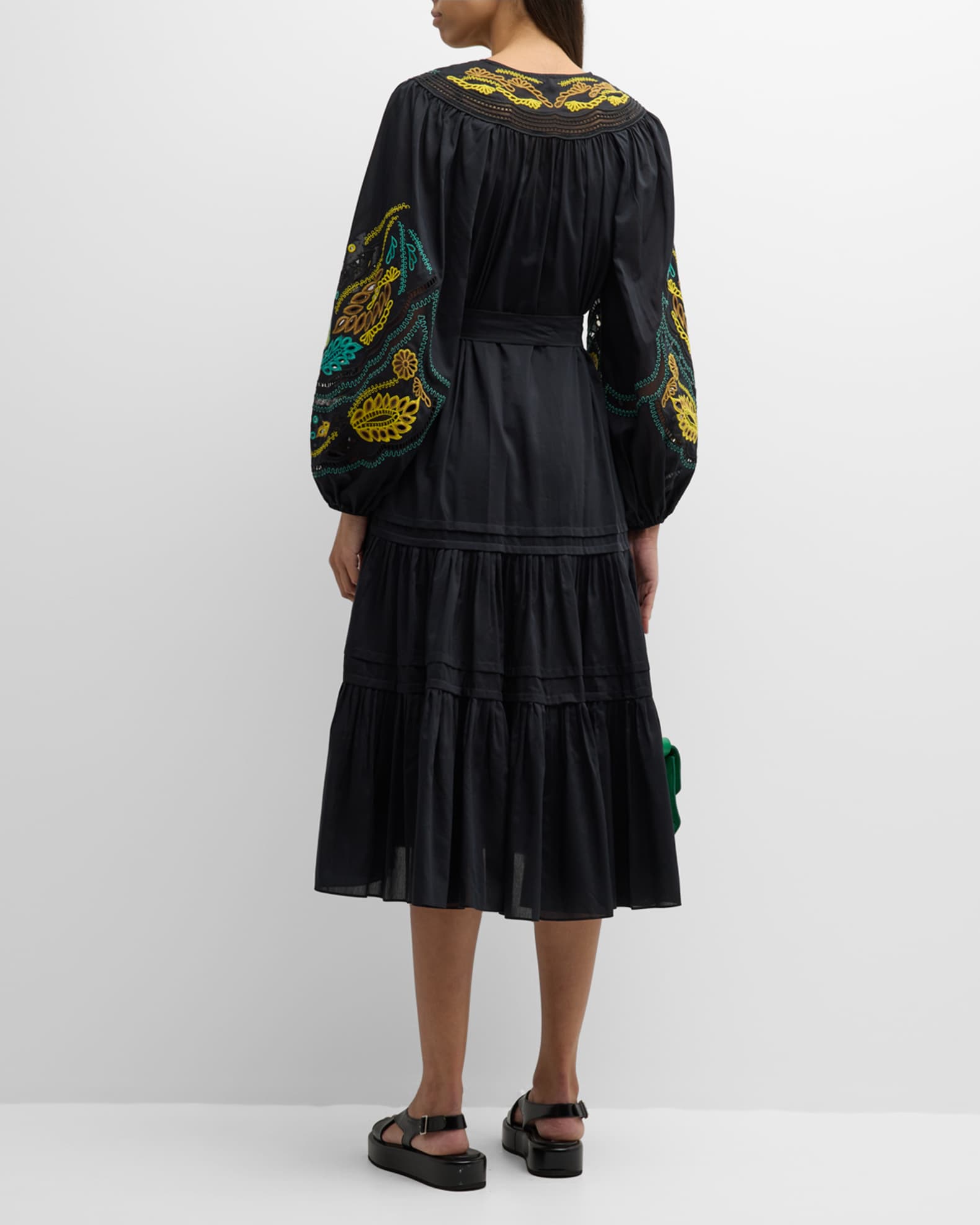 Blouson-Sleeve Midi Dress