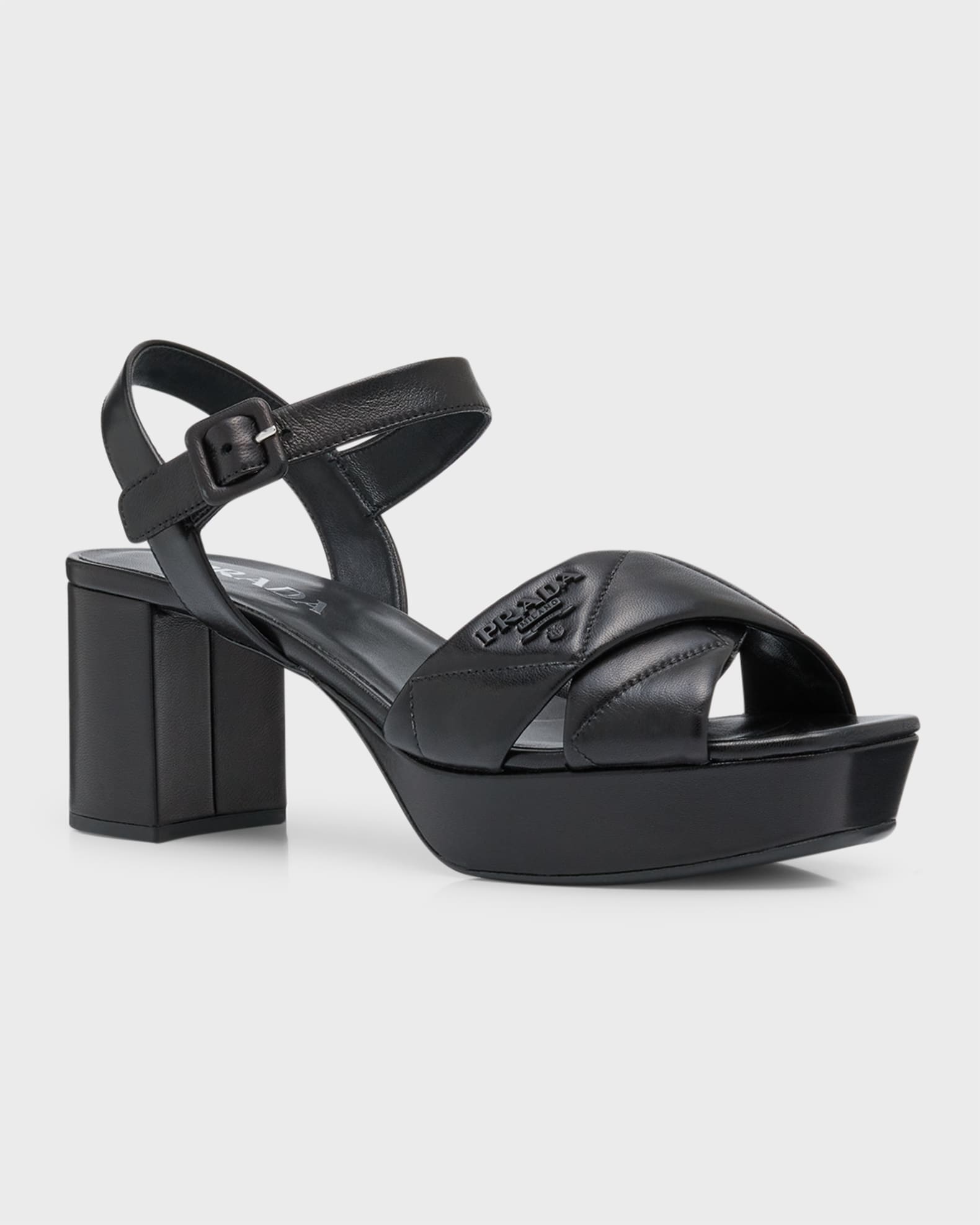 Prada Women s Quilted Nappa Leather Platform Sandals Black Size 10