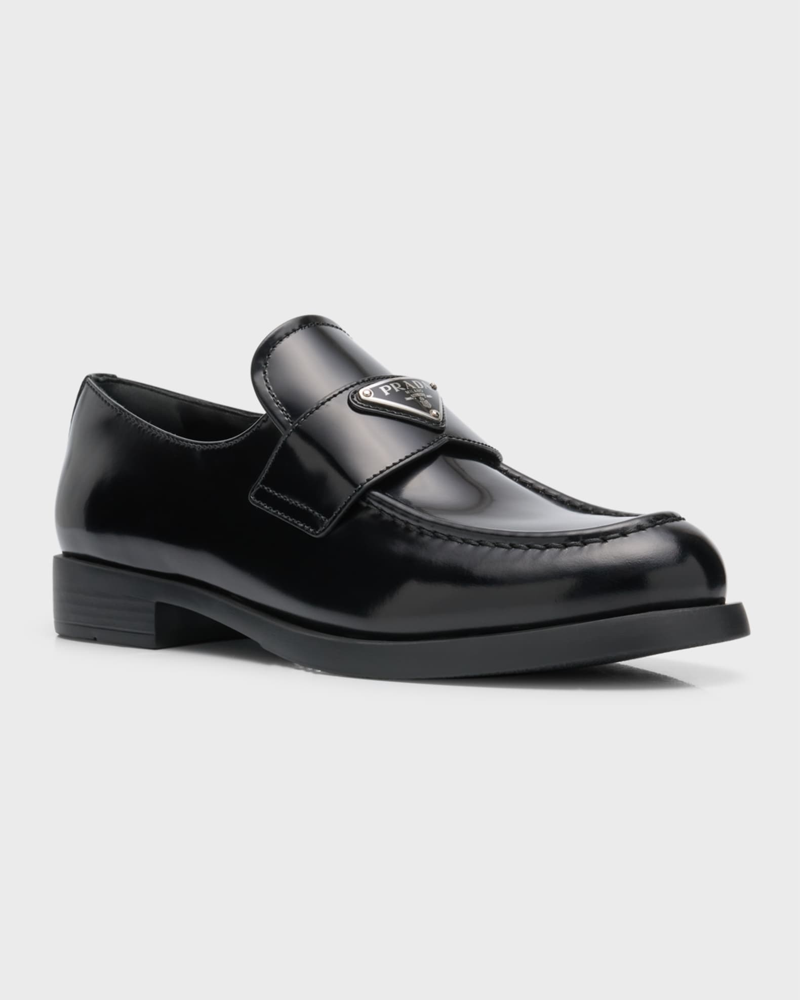 Prada Leather Slip-On Flat Loafers | Neiman Marcus Prada Leather Slip-On Flat Loafers | Neiman Marcus
