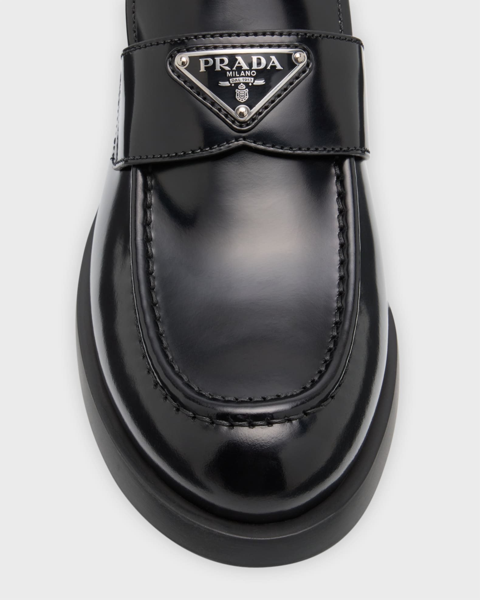 Prada Leather Slip-On Flat Loafers | Neiman Marcus Prada Leather Slip-On Flat Loafers | Neiman Marcus