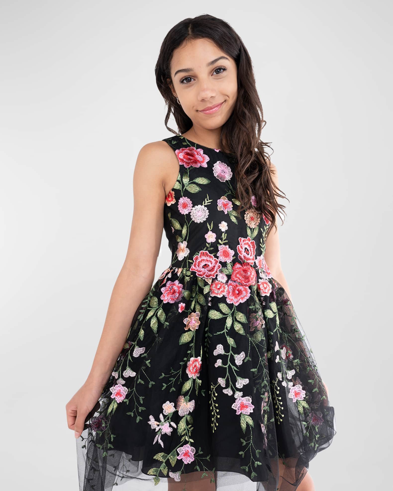 Zoe Girl's Wendy Floral Embroidered Dress, Size 7-16 | Neiman Marcus