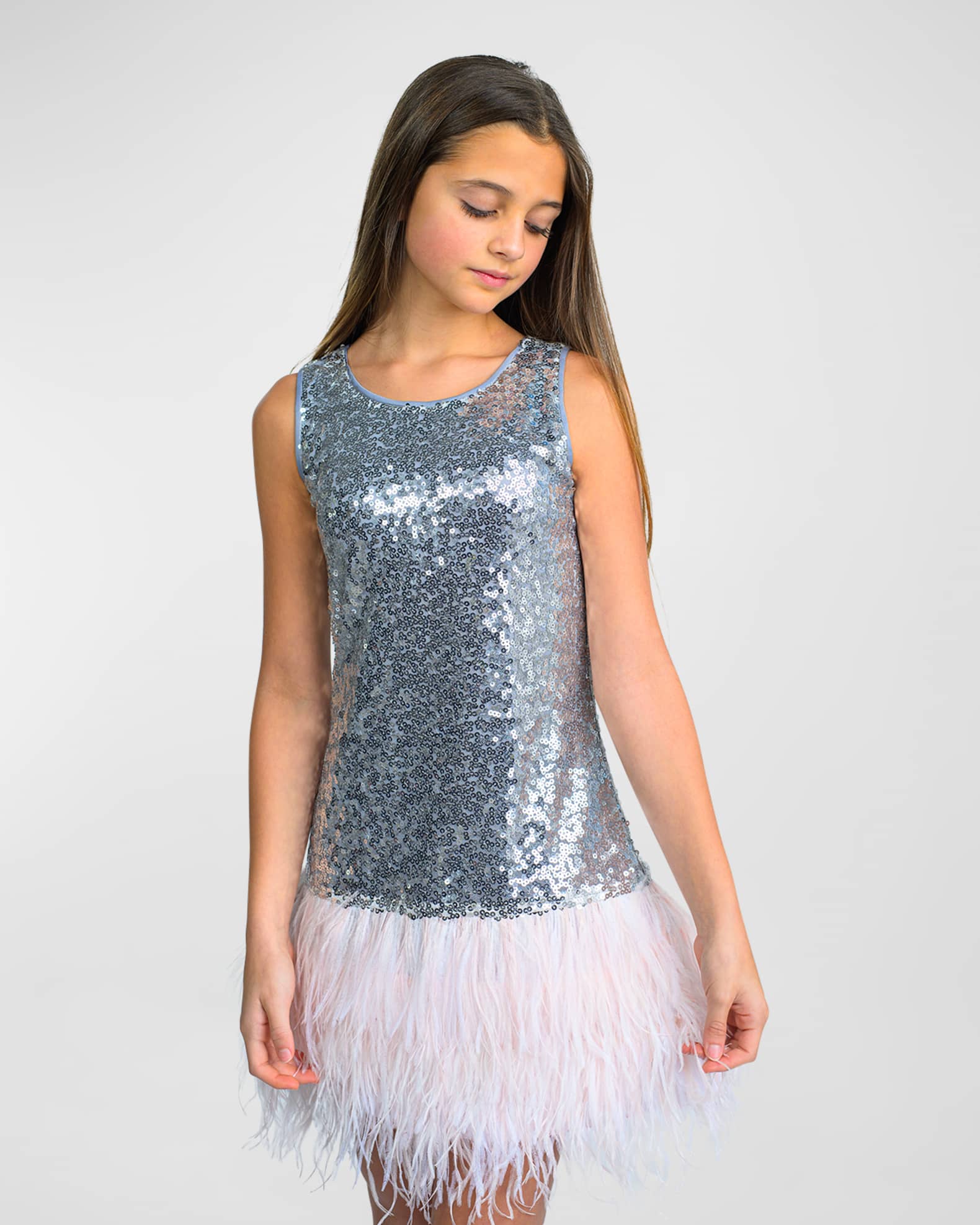 Zoe Girl's Kelly Sequin FeatherHem Dress, Size 716 Neiman Marcus