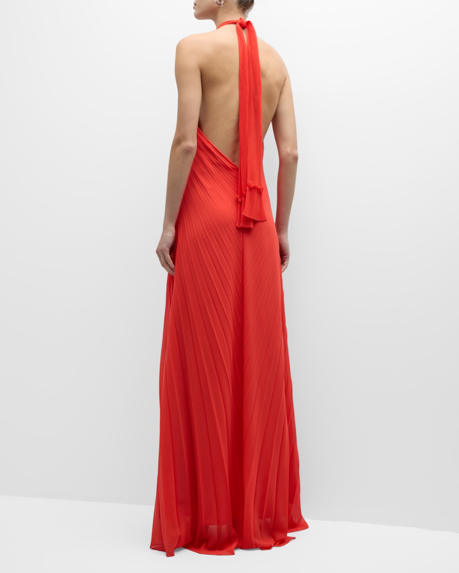 Ungaro Billie Low-Back Pleated Flower Halter Gown | Neiman Marcus