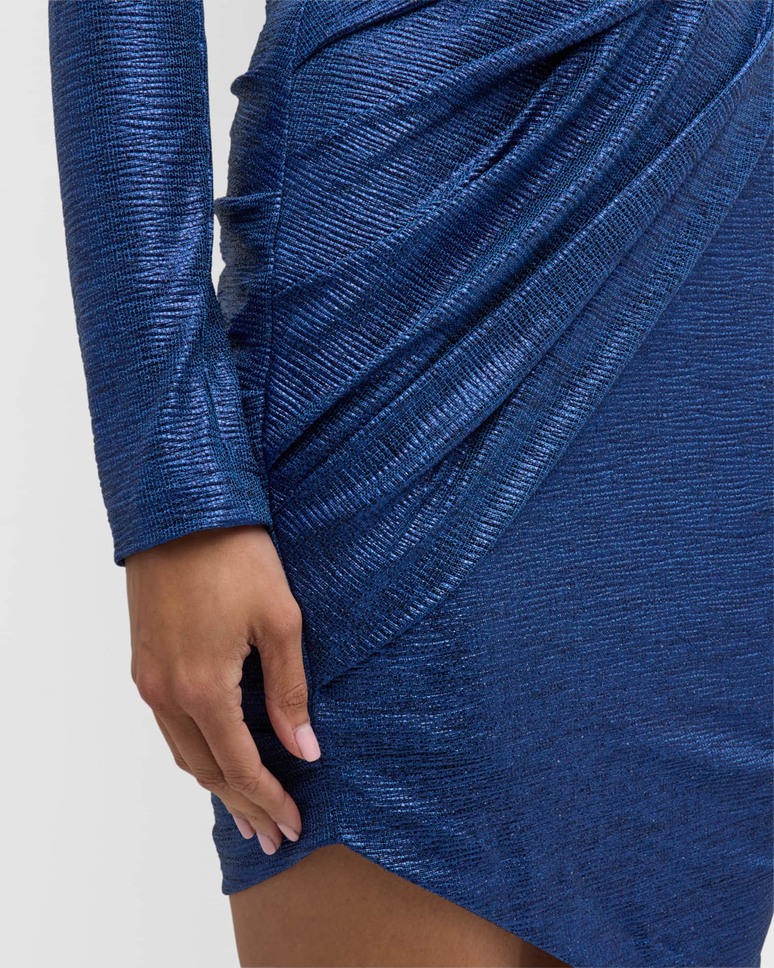 Talbot Runhof Draped Mirrorball Stretch LongSleeve Mini Dress Neiman