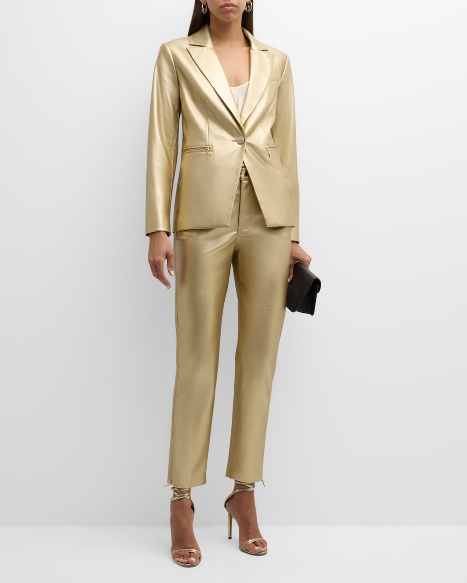 Elie Tahari The Harley Cropped Metallic Vegan Leather Pants