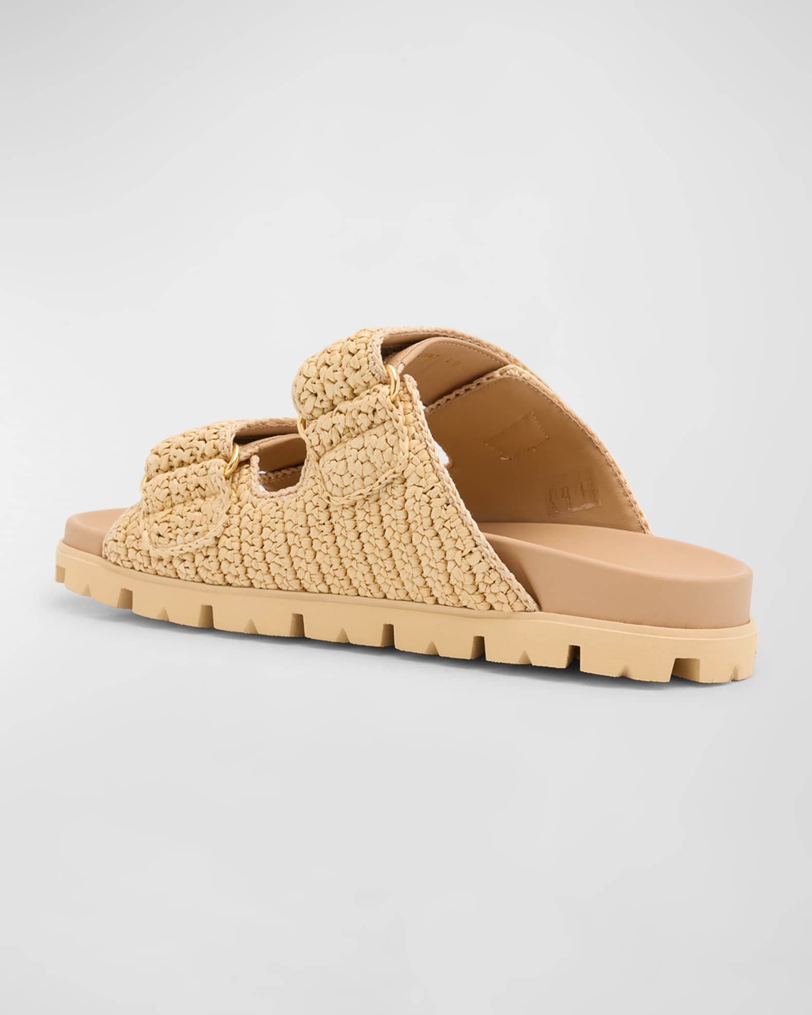 Prada Fussbett Raffia Dual Buckle Slide Sandals | Neiman Marcus