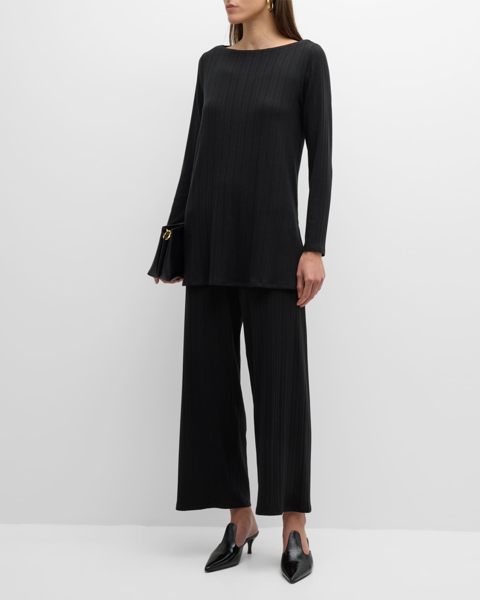 EILEEN FISHER Womens Purple 3/4 Sleeve Boat Neck Hi-Lo Top