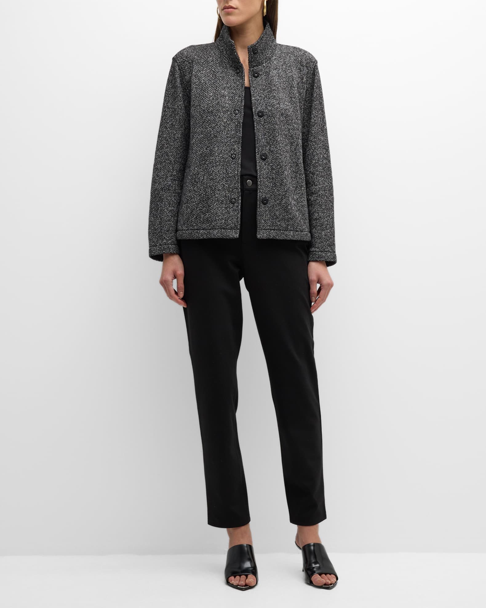 EILEEN FISHER Womens Beige Pocketed Textured Double Breasted Chevron Button Down Winter Jacket Coat main image 1