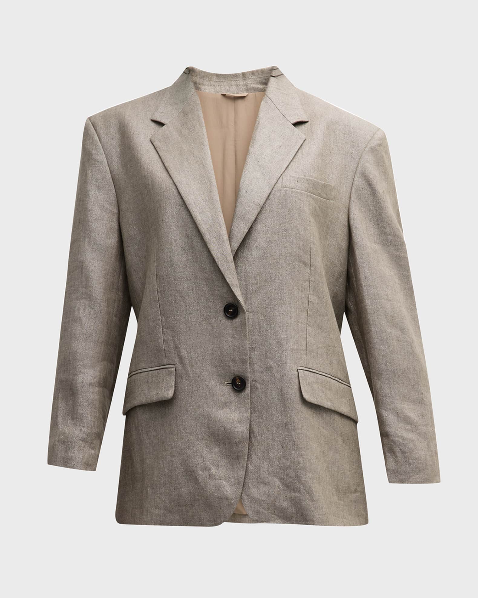Metallic Linen Single-Breasted Blazer Jacket