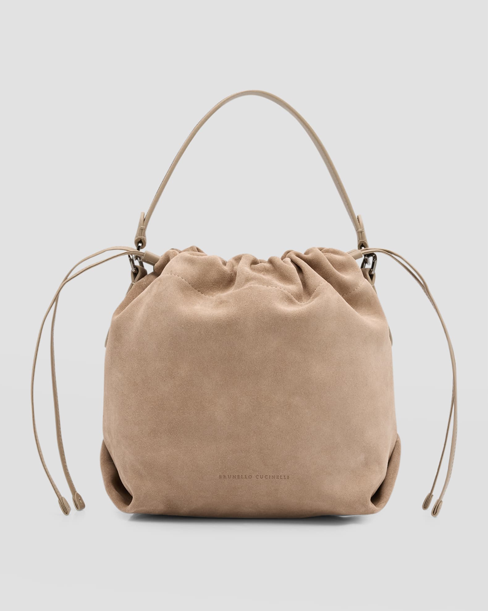 Brunello Cucinelli Monili Drawstring Suede Bucket Bag