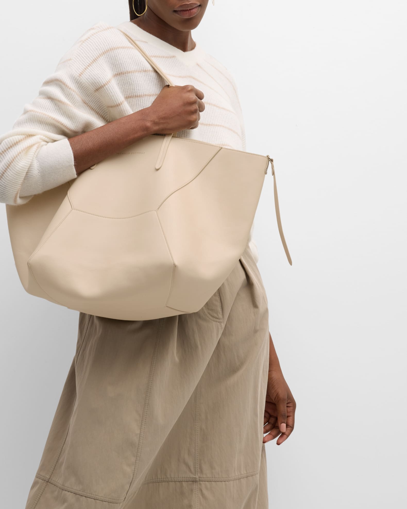 Brunello Cucinelli Geometric Monili Leather Tote Bag | Neiman Marcus