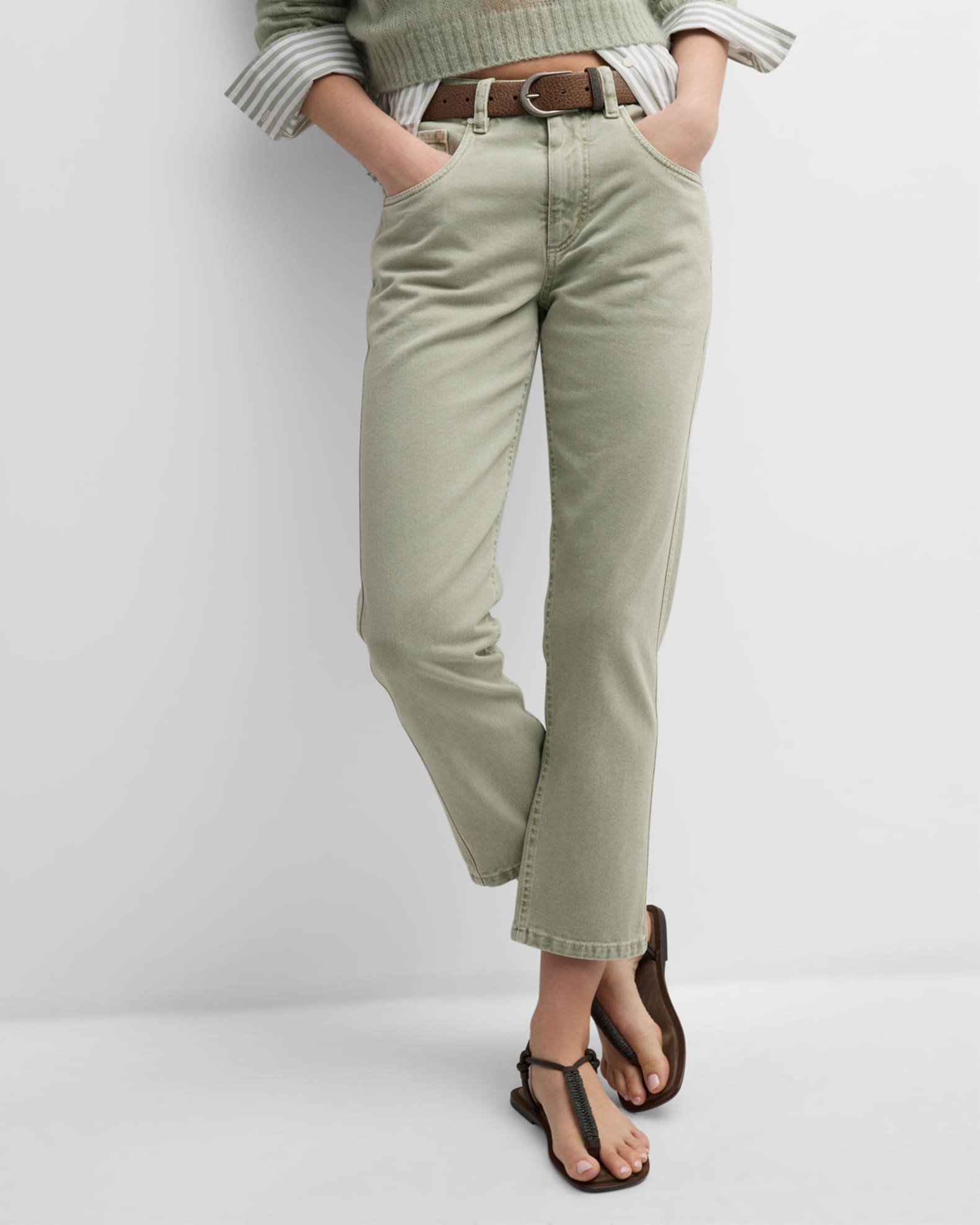 Brunello Cucinelli Mid-Rise Straight-Leg Ankle Pants | Neiman Marcus