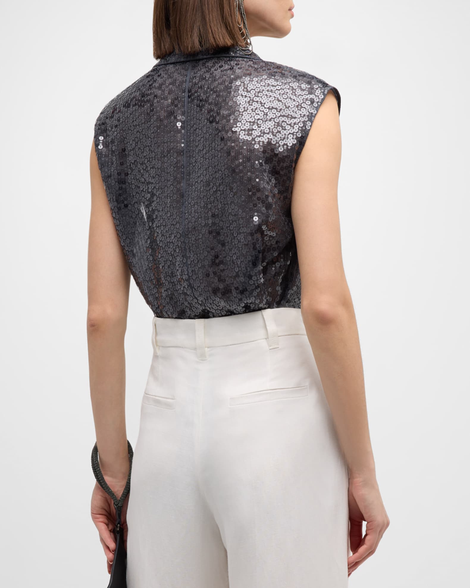 Brunello Cucinelli Crispy Silk Layered Long Paillette Vest | Neiman Marcus