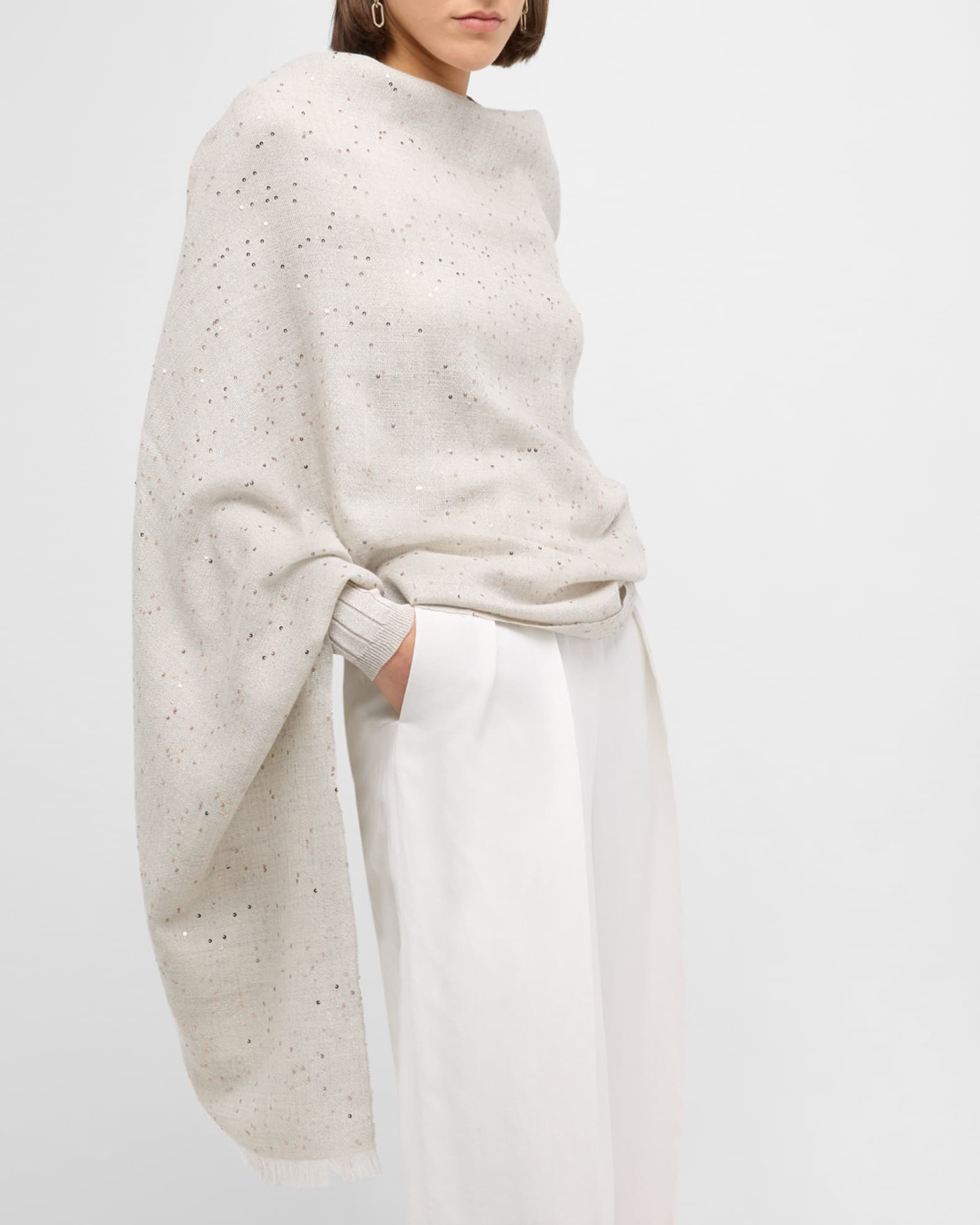 Brunello Cucinelli Cashmere Silk Scarf with Paillette Details