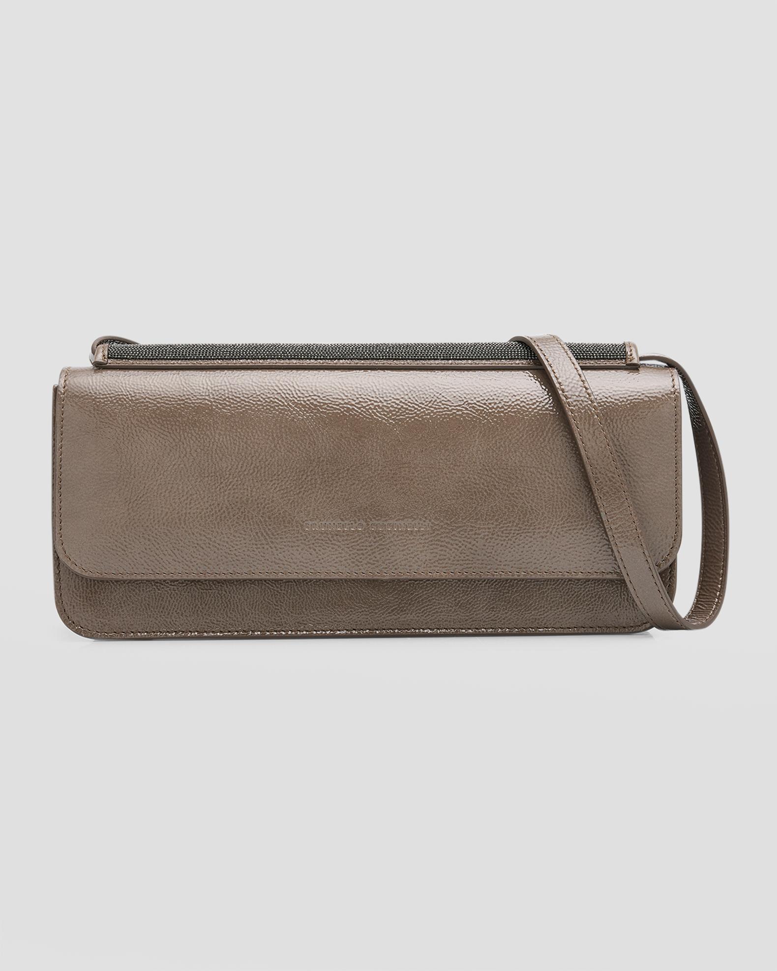 Portefeuille/pochette Brunello Cucinelli Continental - Cuir Gris, Perles - Neuf Sans étiquette