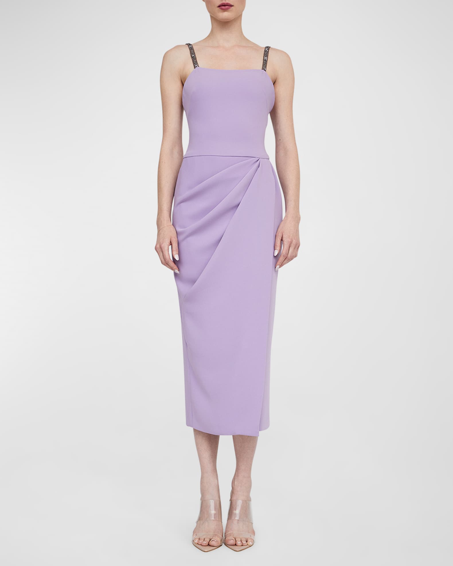 Atelier Prabal Gurung Chloe BeadedStrap Draped Midi Dress Neiman Marcus