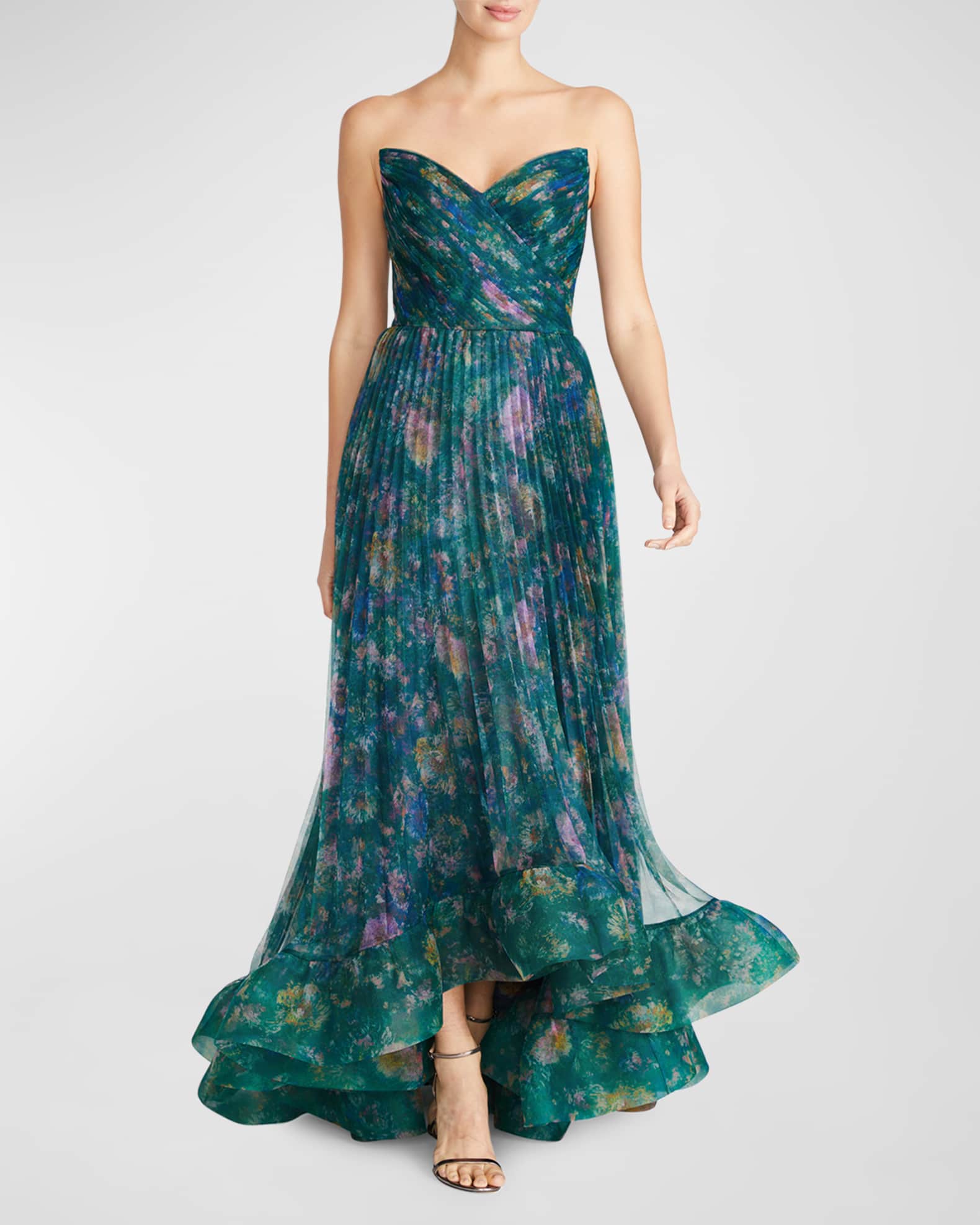 Theia Moira Strapless Pleated Ruffle Gown | Neiman Marcus