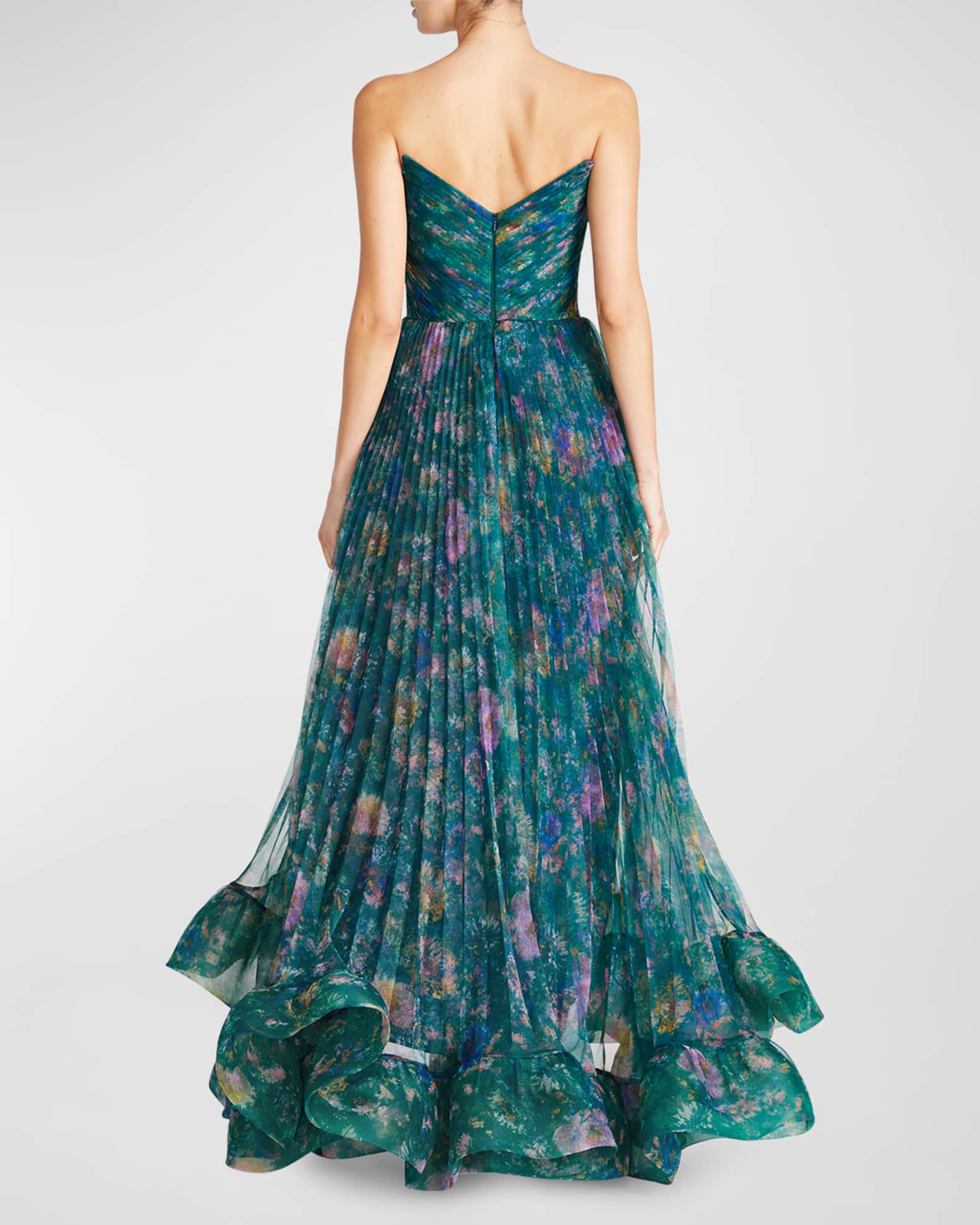 Theia Moira Strapless Pleated Ruffle Gown | Neiman Marcus