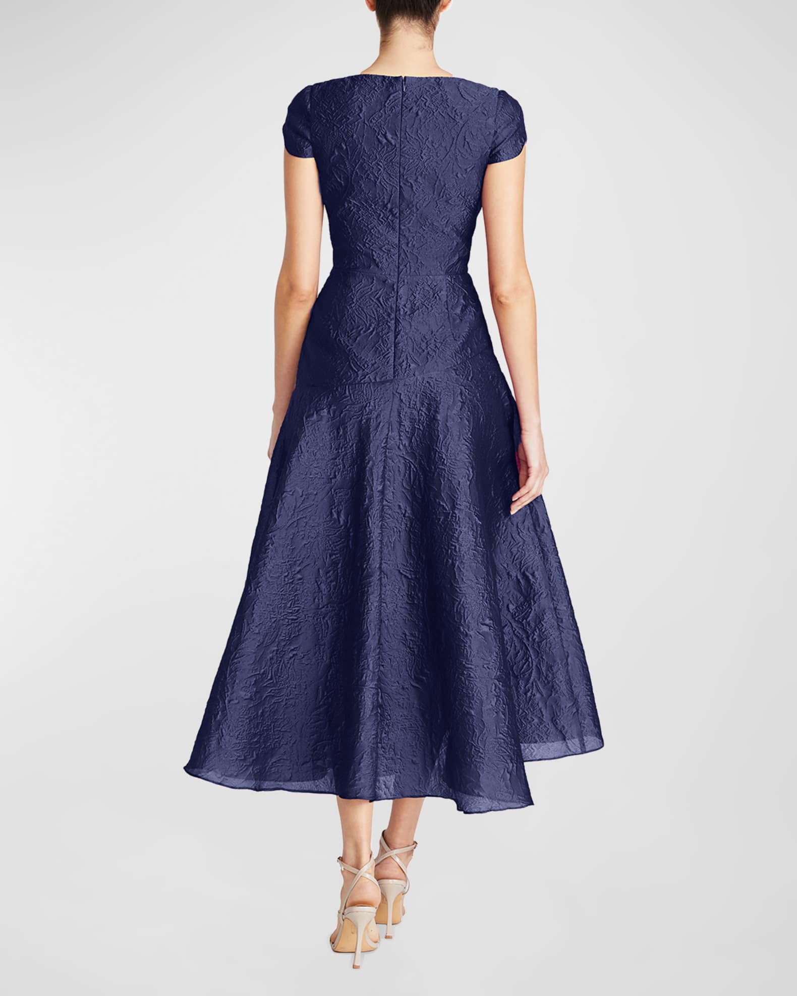 Theia Sevyn HighLow Pleated Jacquard Midi Dress Neiman Marcus
